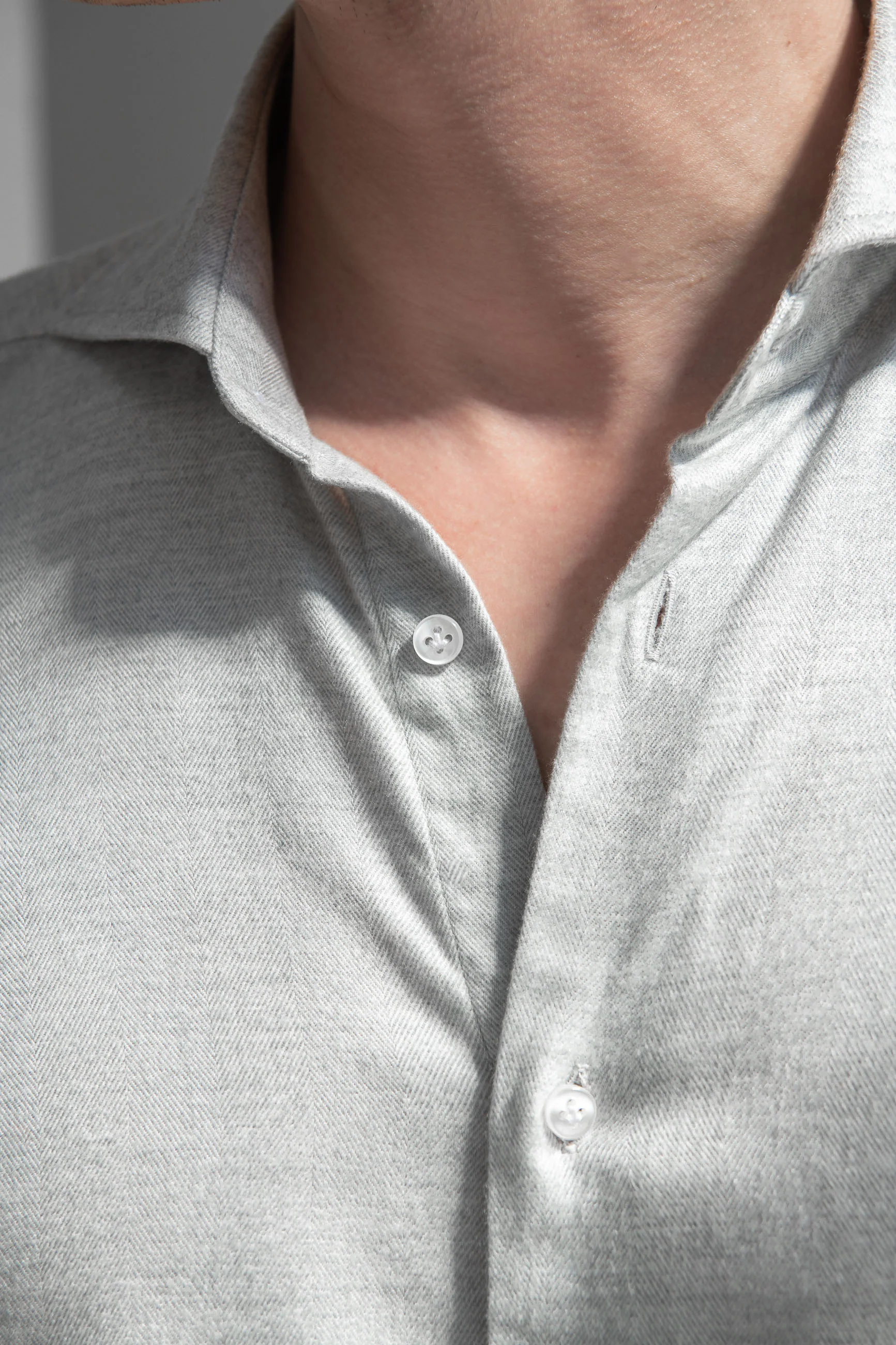 Light grey herringbone cotton and Tencel™ shirt - Made In Italy - Image 3
