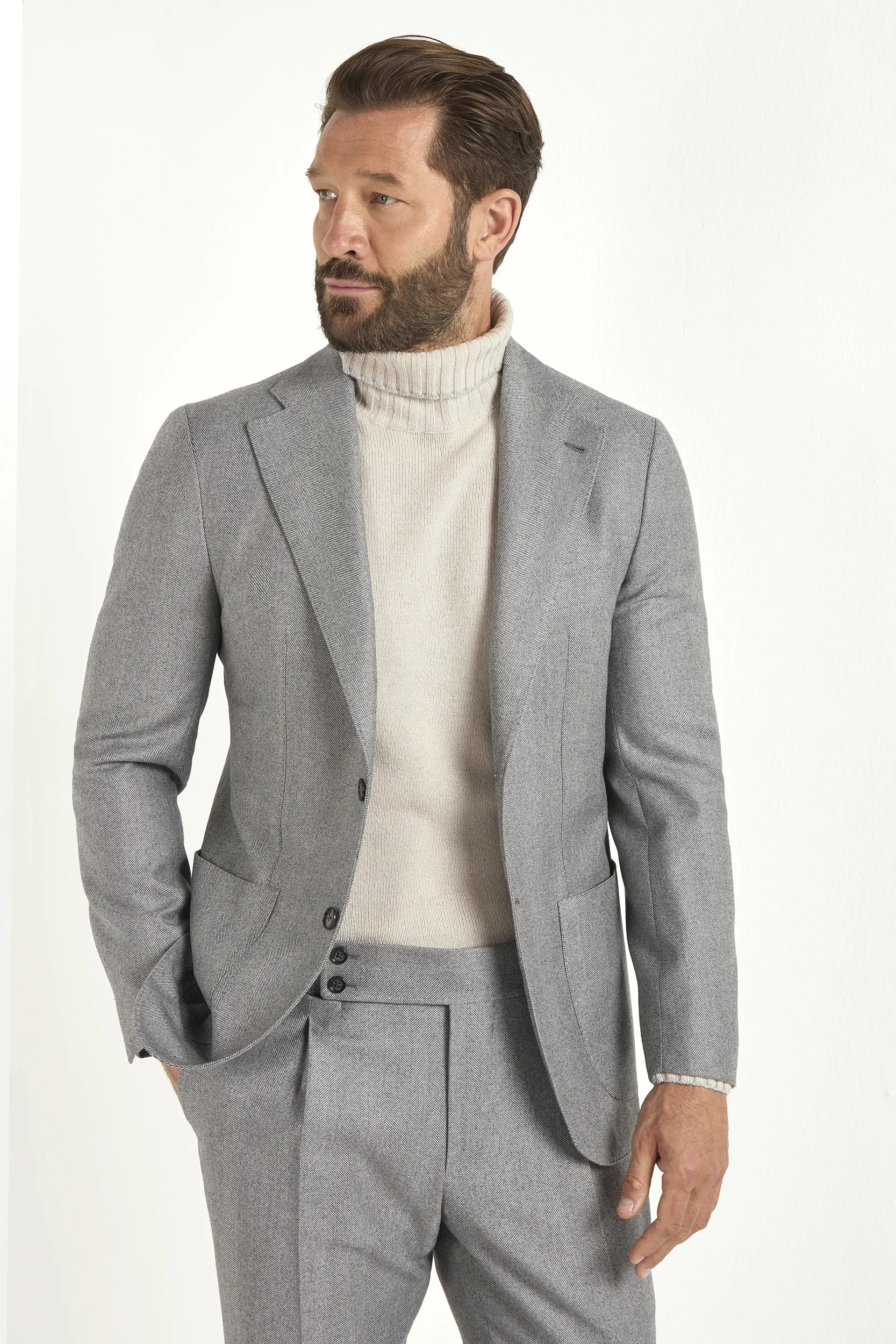 Light grey herringbone suit - Made in Italy - Image 4