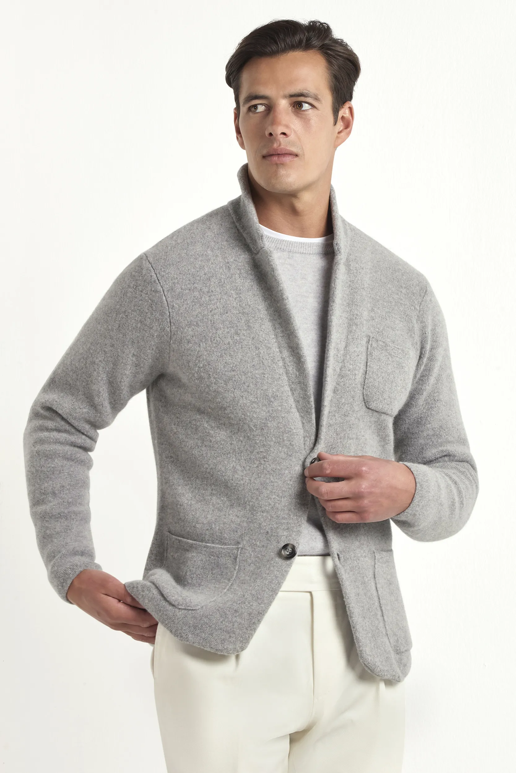 Grey knitted jacket – wool and cashmere – Made in Italy - Image 4