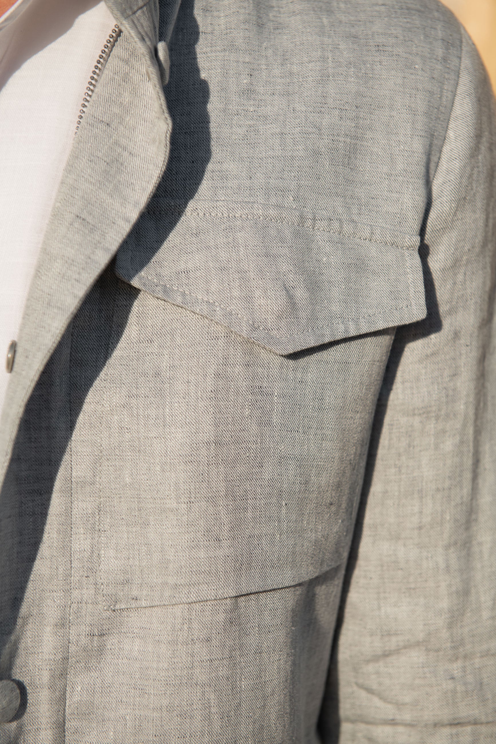 Chalk grey linen field jacket – Made in Italy - Image 3
