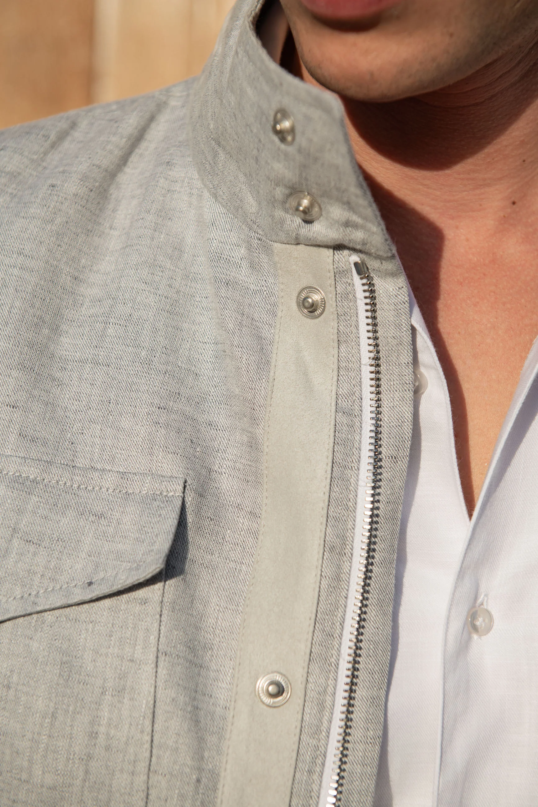 Chalk grey linen field jacket – Made in Italy - Image 4