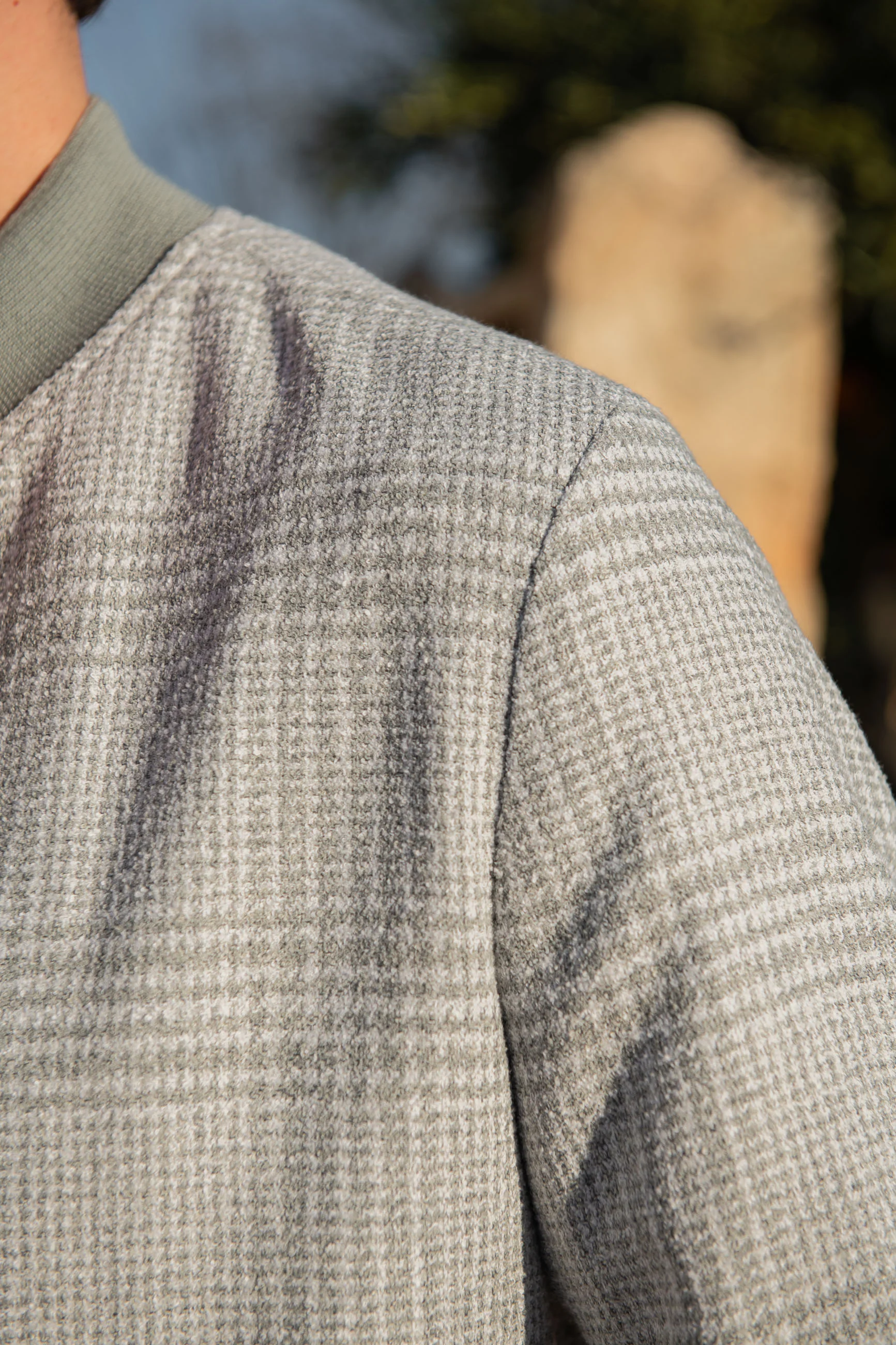 Light grey Prince of Wales bomber jacket – Made in Italy - Image 5