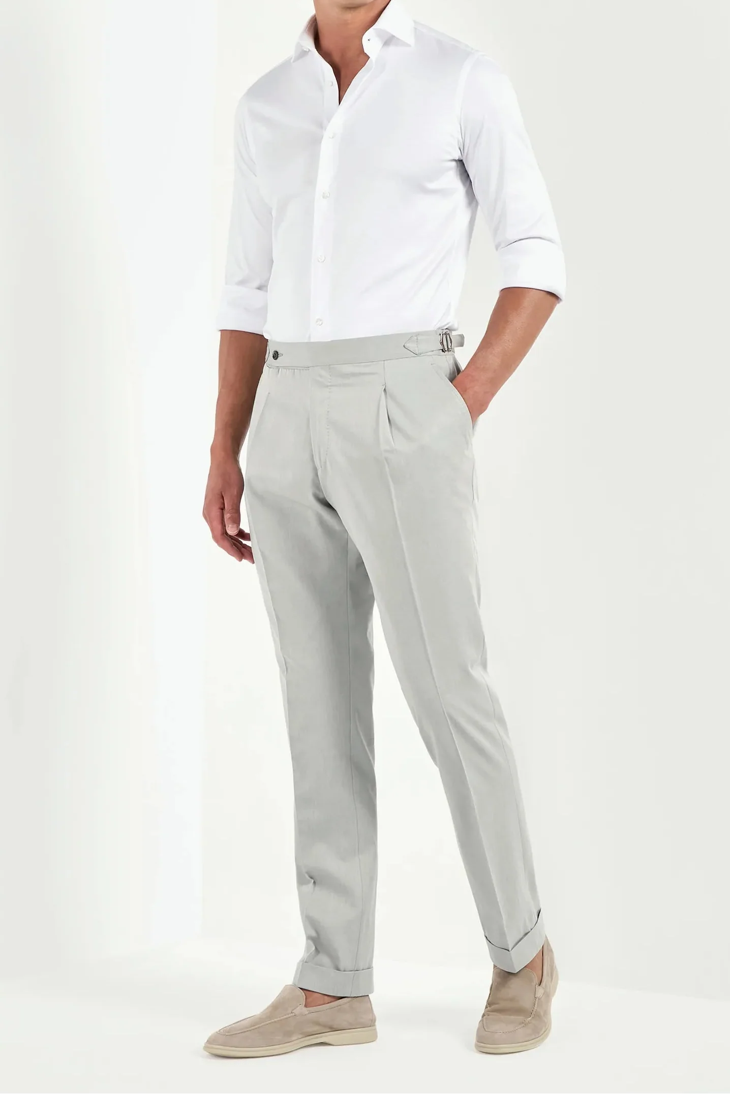 Light grey wool and cotton Roma trousers - Made in Italy - Image 4