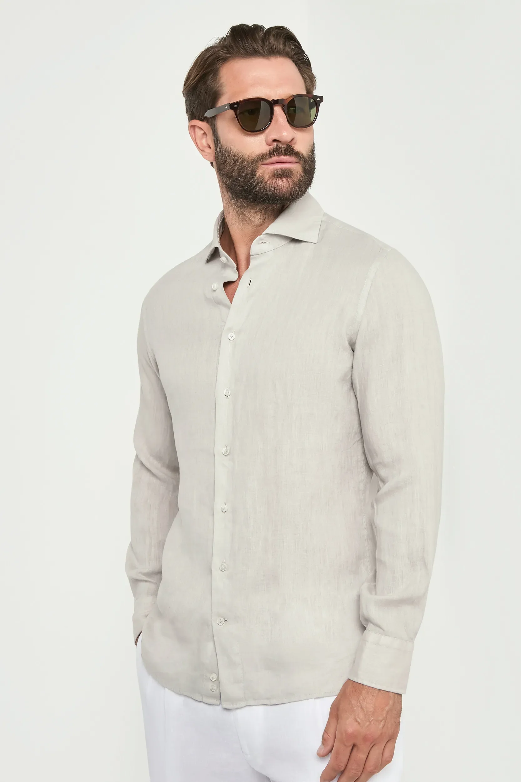Light stone garment dyed linen shirt - Made in Italy - Image 3