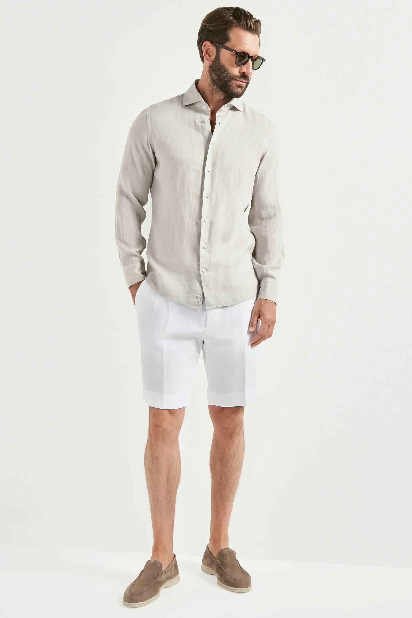Light stone garment dyed linen shirt - Made in Italy - Image 5