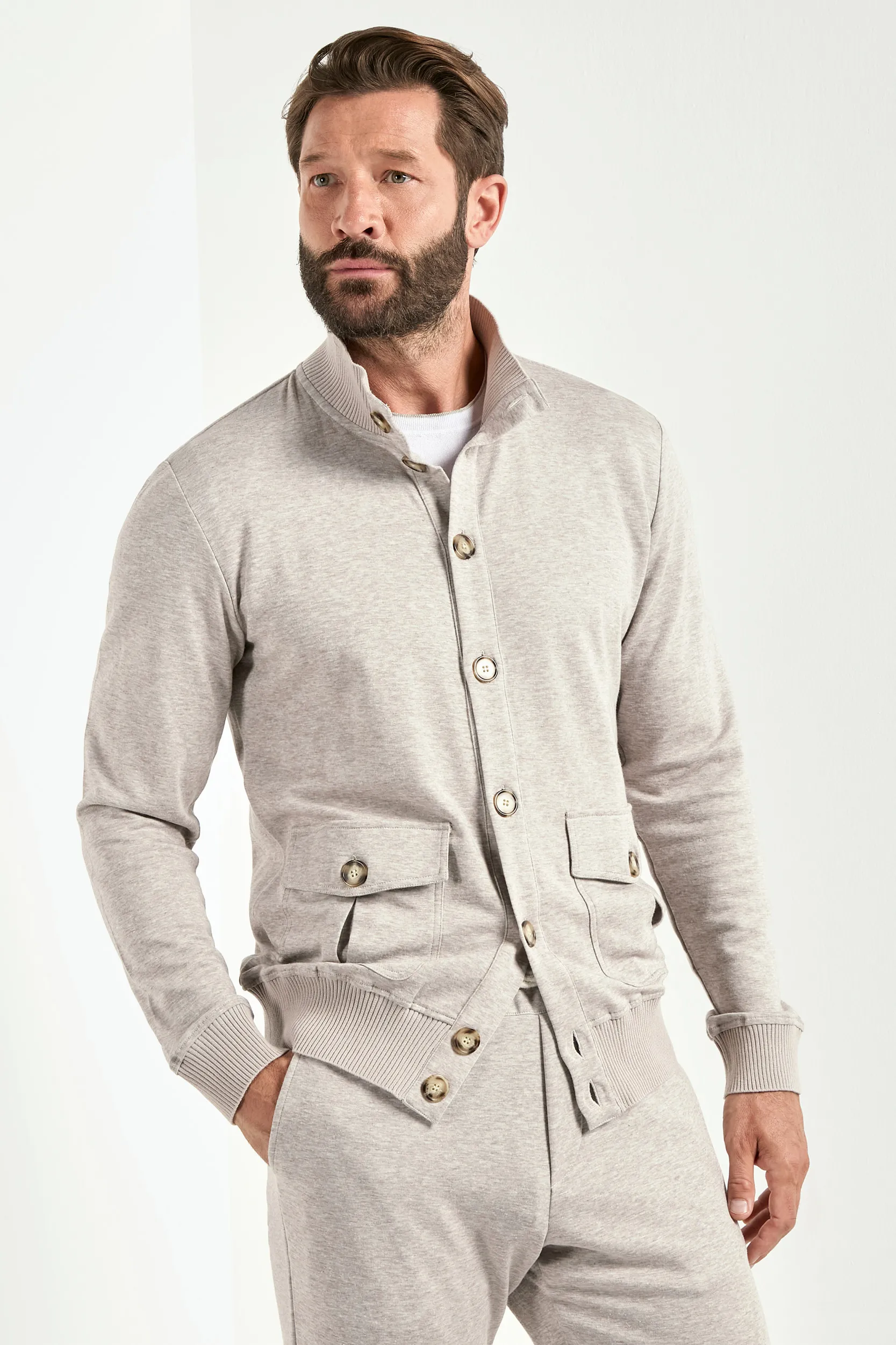 Light taupe jersey cardigan - Made in Italy - Image 4