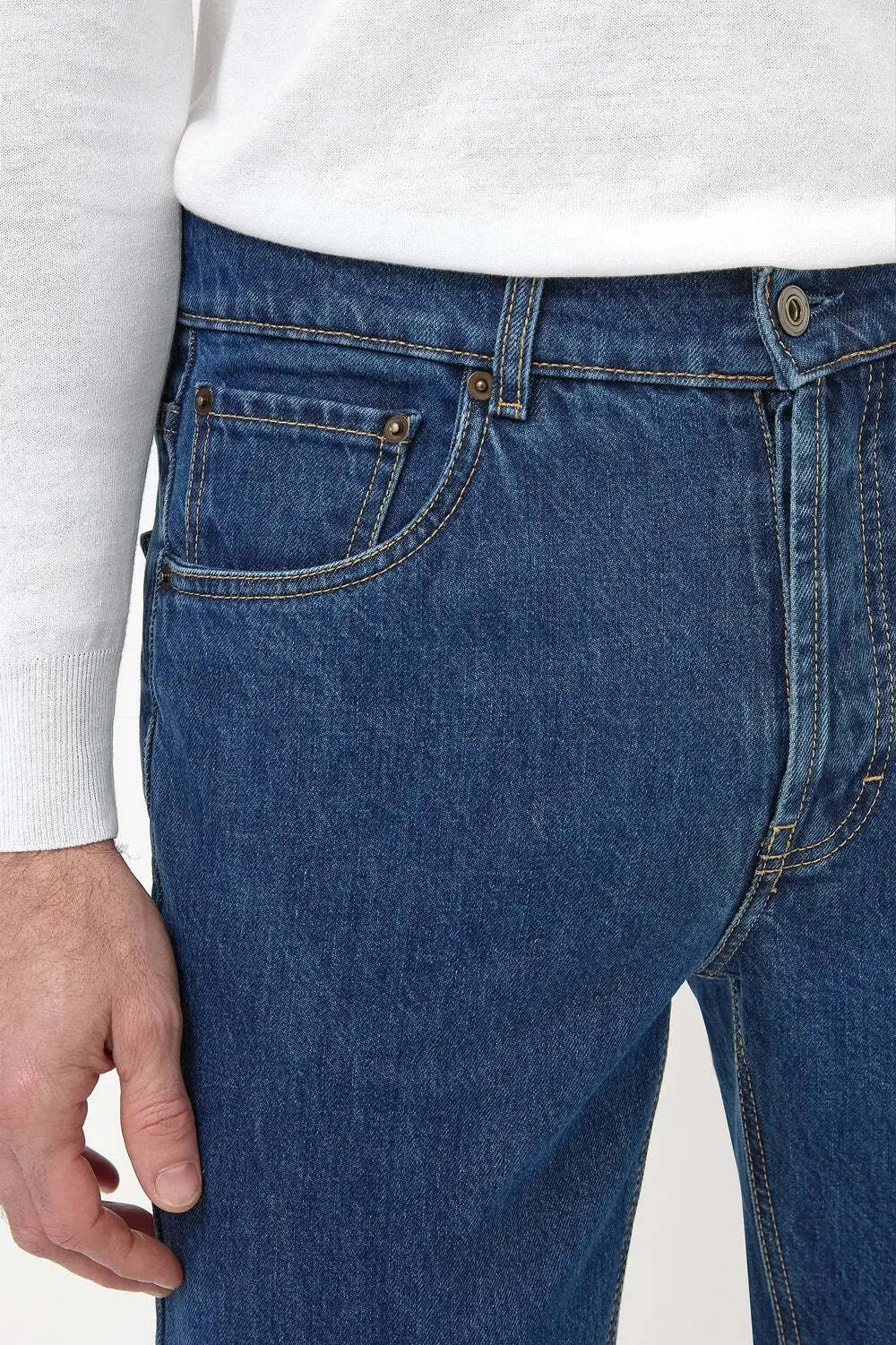 Mid-blue straight jeans - Candiani cotton - Made in Italy - Image 3