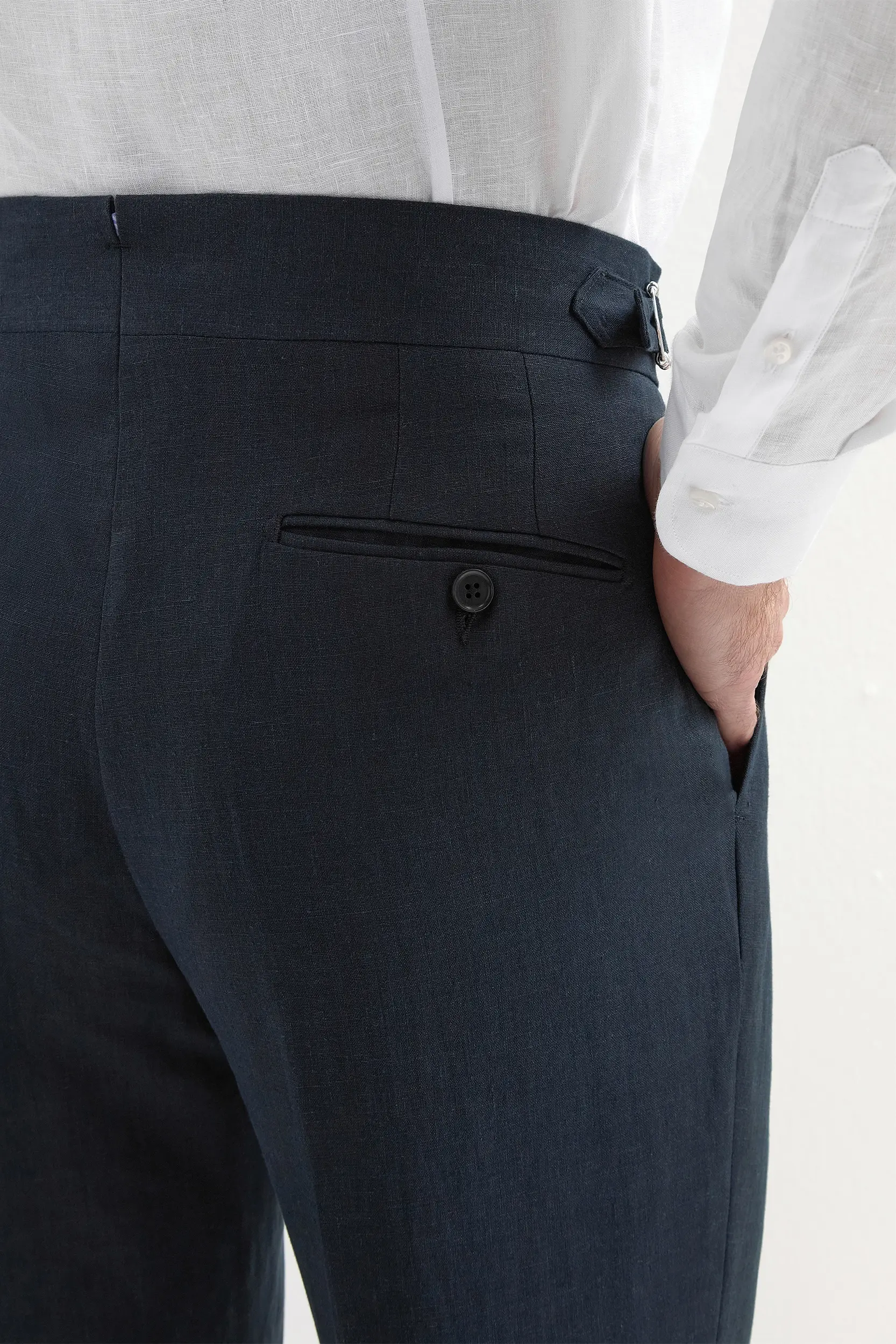 Navy blue linen Soragna trousers - Made in Italy - Image 3