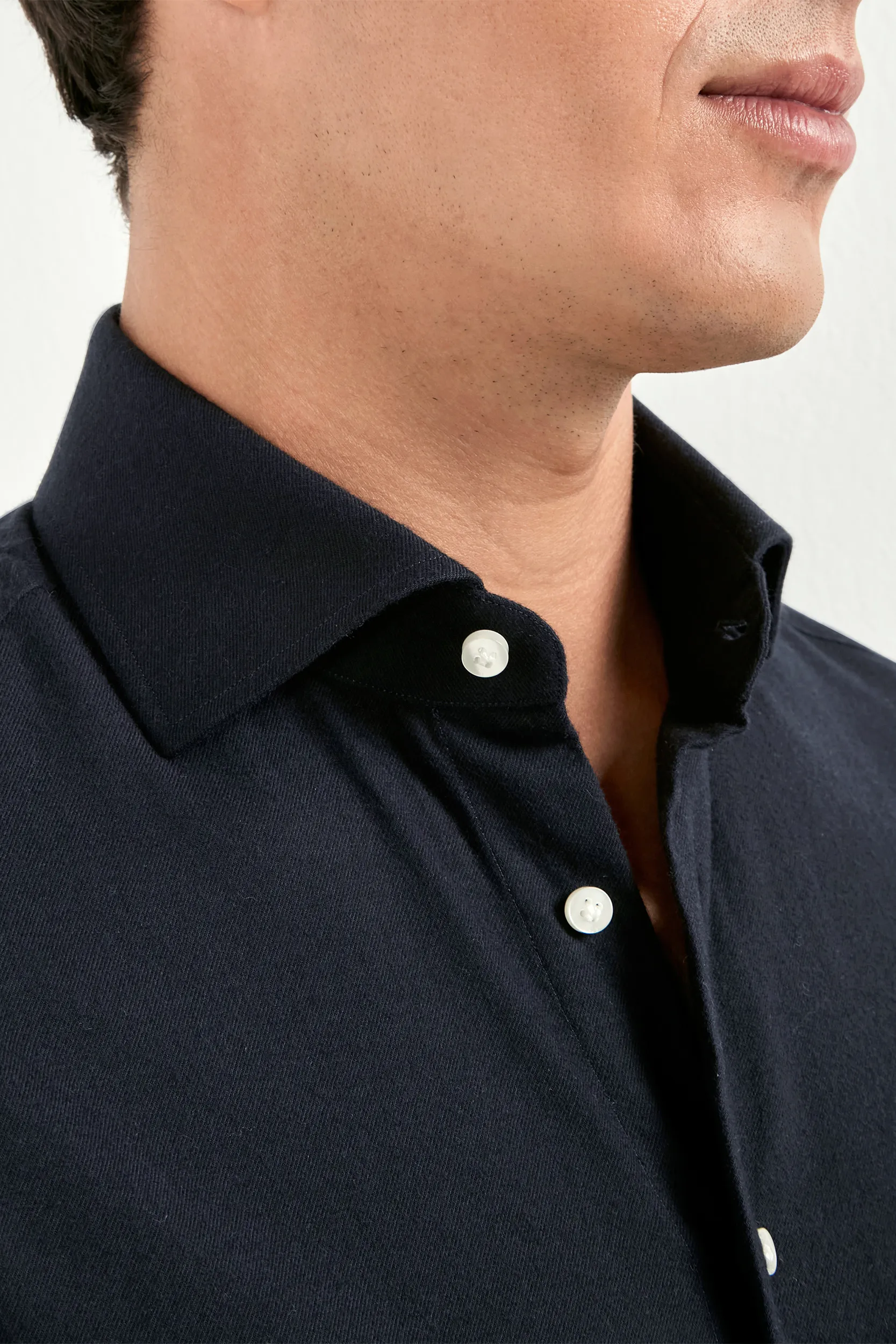 Navy brushed cotton shirt - Made In Italy - Image 2