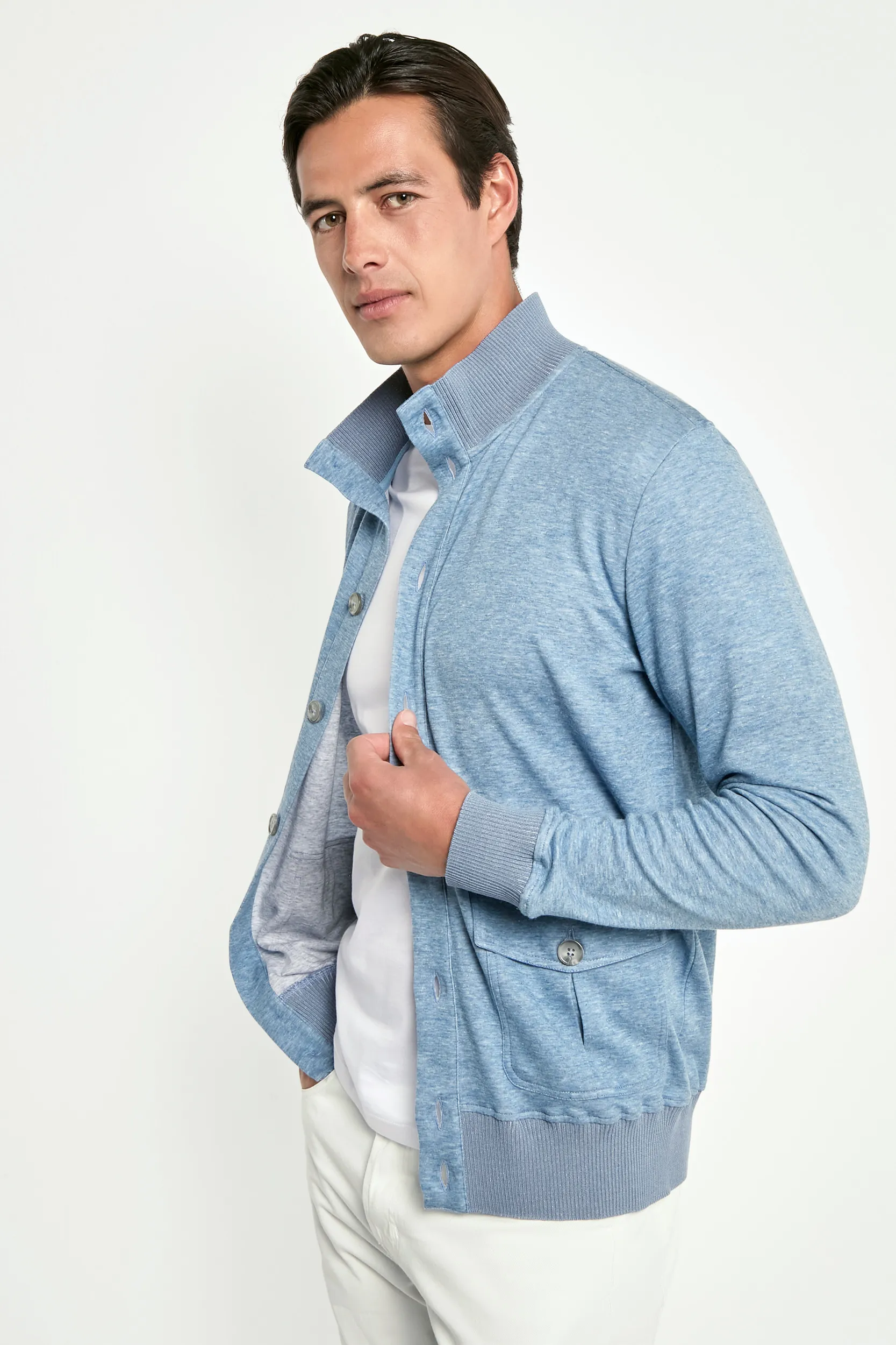 Ocean blue jersey cardigan - Made in Italy - Image 5