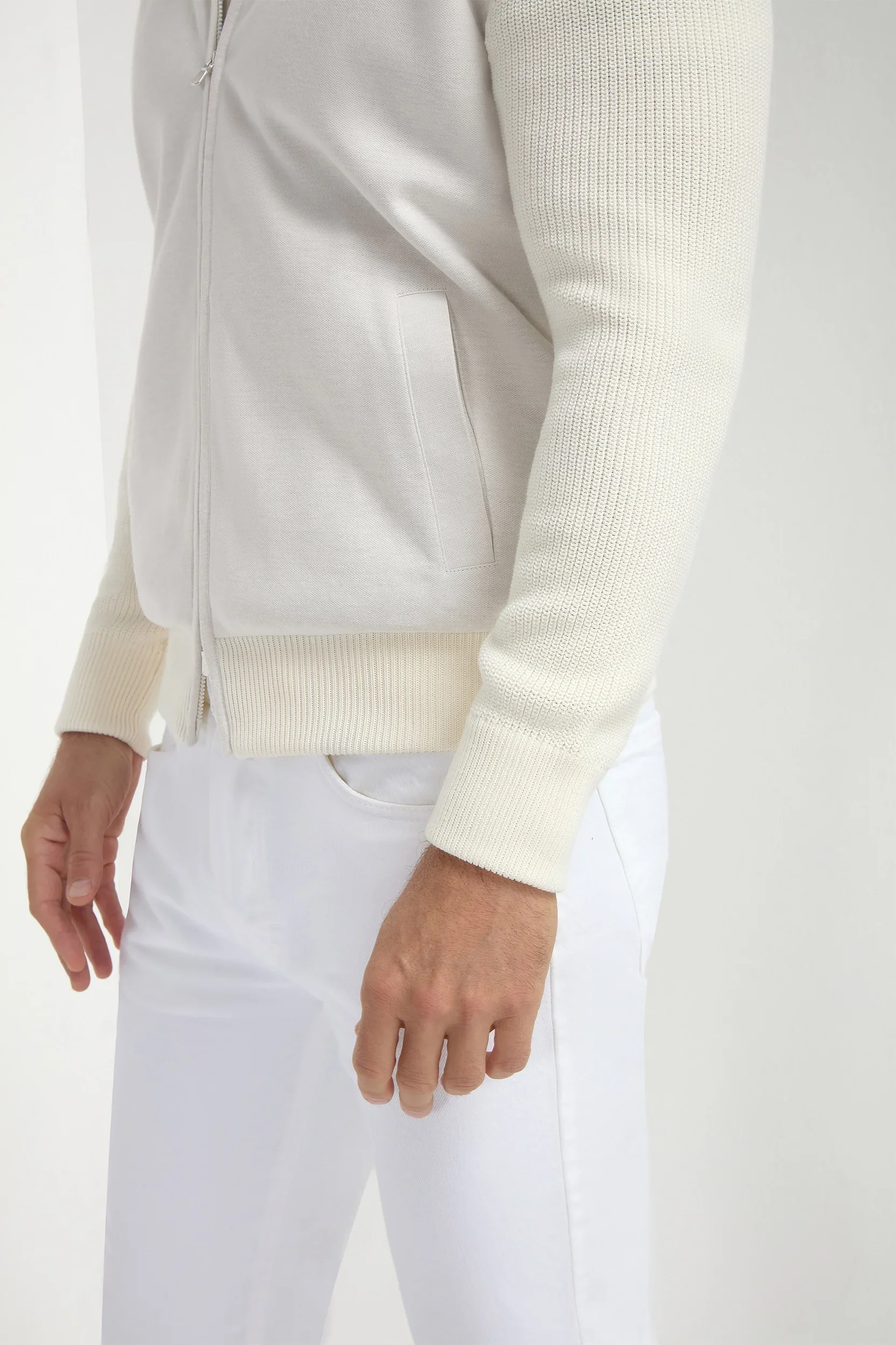 Off-white ribbed bomber with hoodie - Made in Italy - Image 2