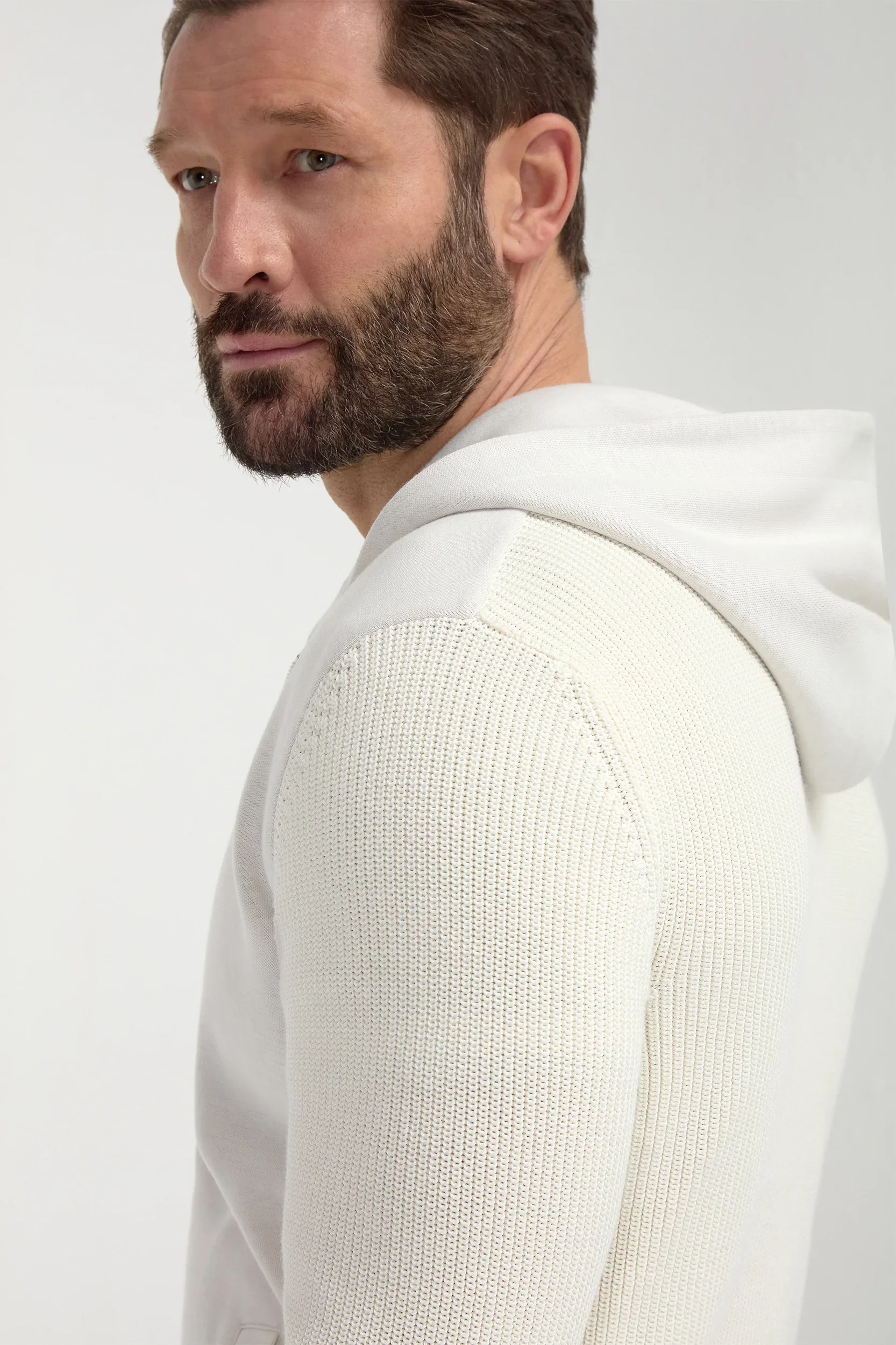 Off-white ribbed bomber with hoodie - Made in Italy - Image 3