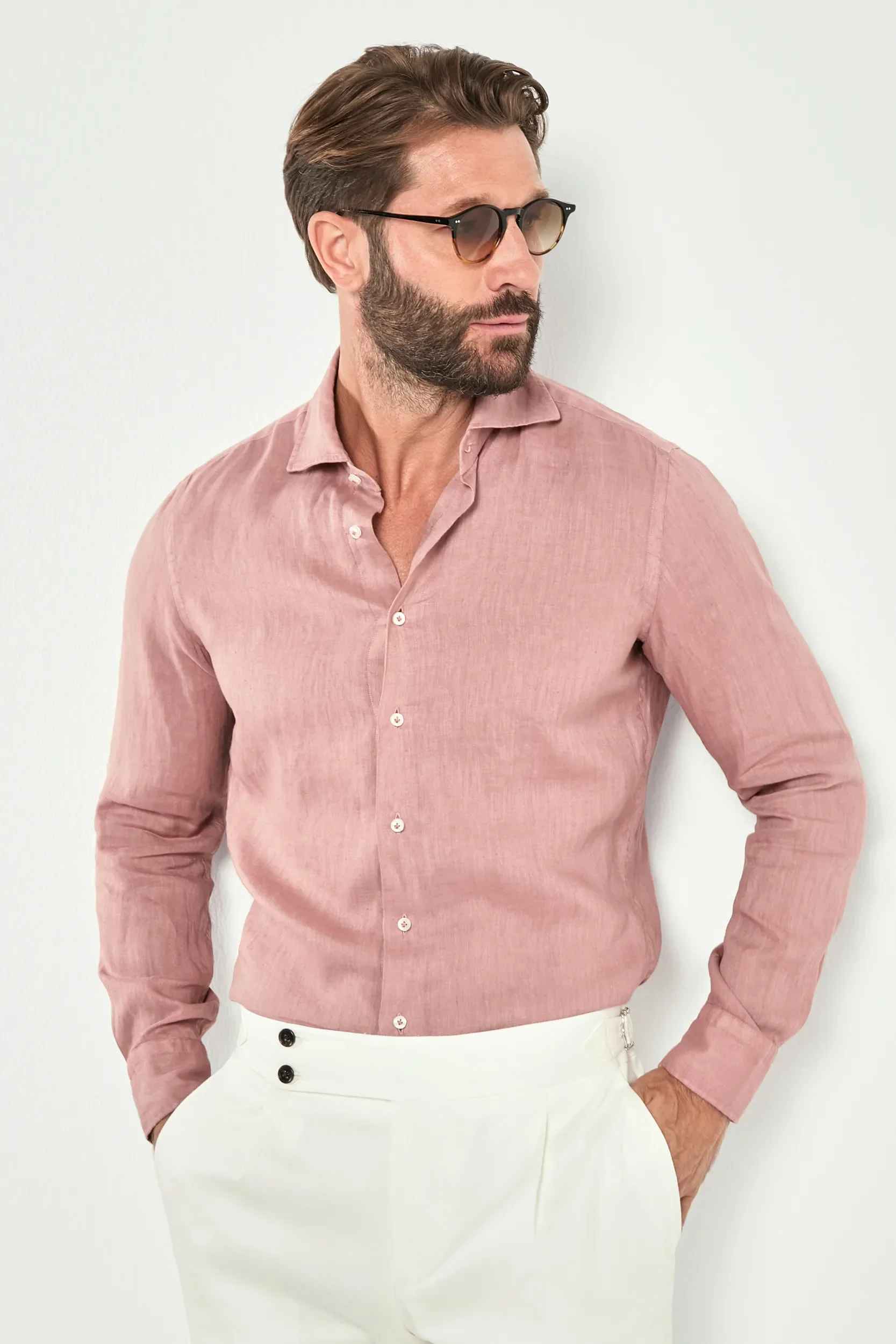 Old rose garment dyed linen shirt - Made in Italy - Image 3