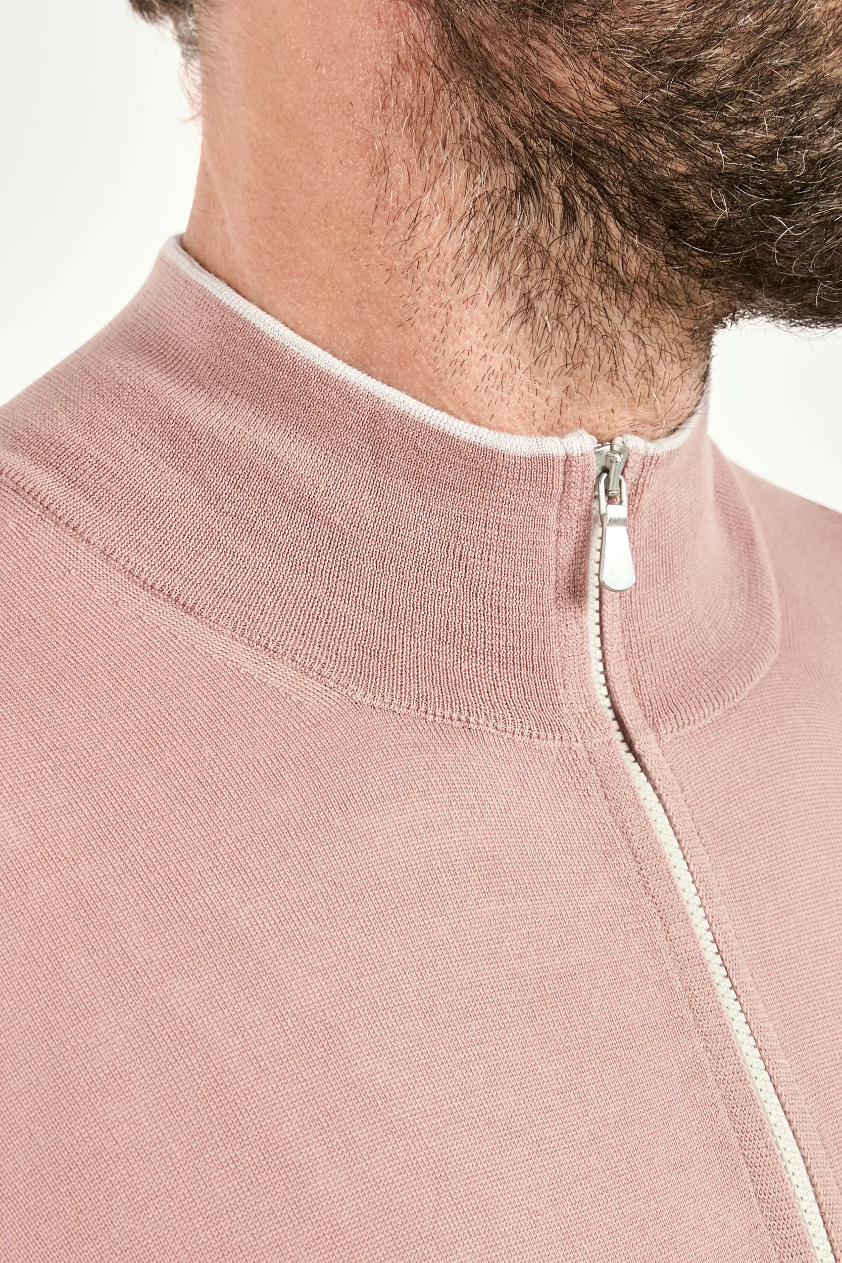 Old rose Tasmanian wool full zip cardigan - Made in Italy - Image 2
