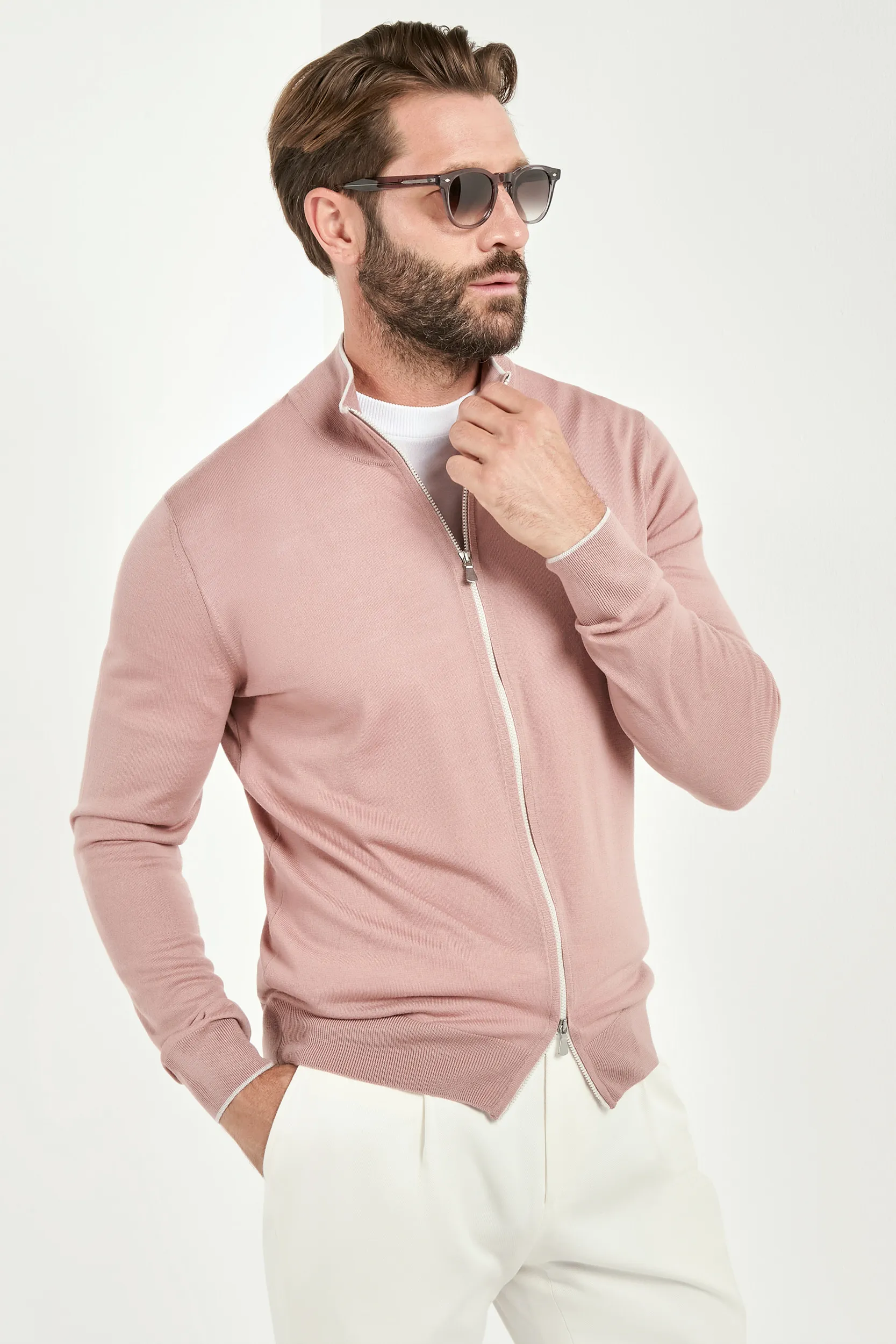 Old rose Tasmanian wool full zip cardigan - Made in Italy - Image 6