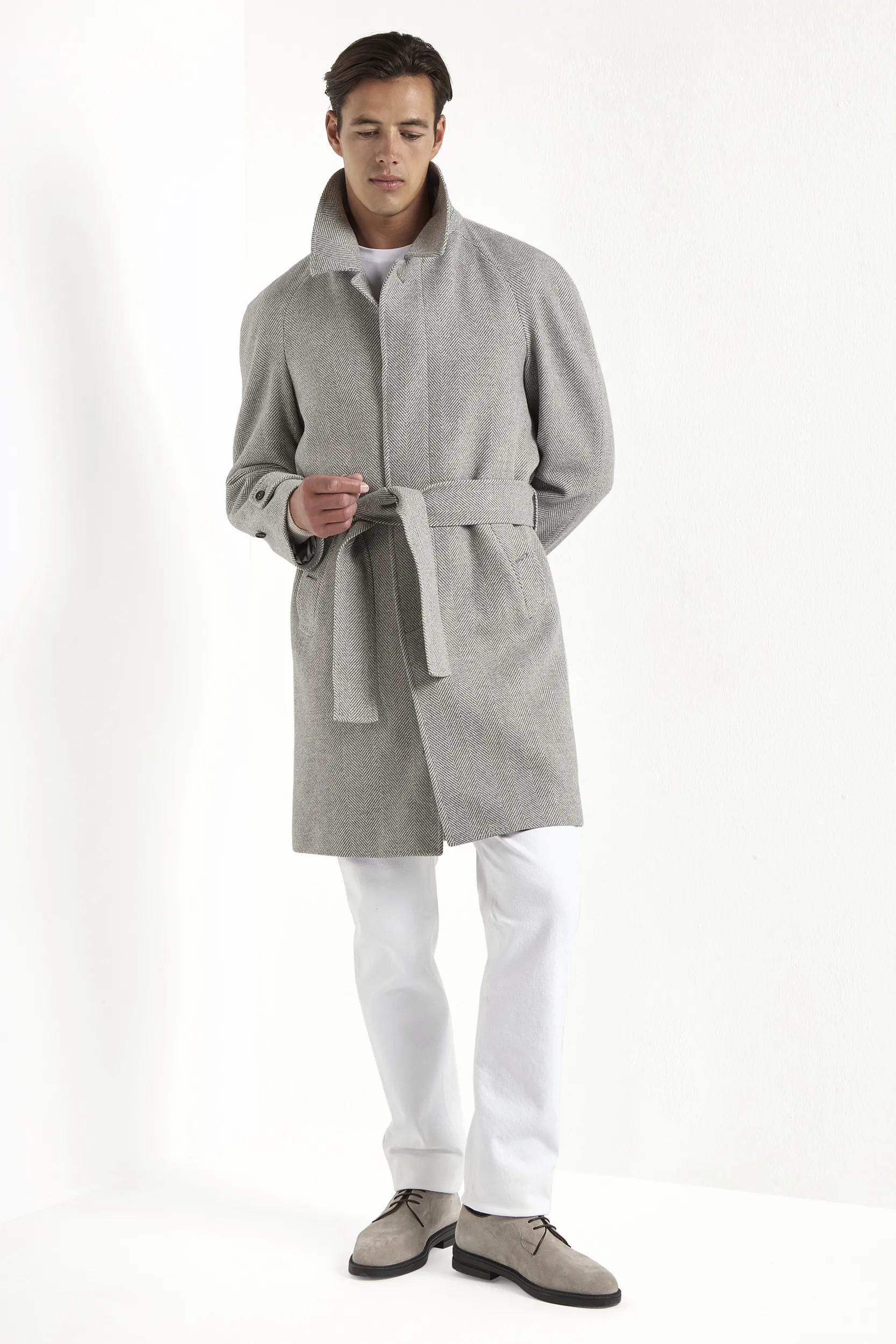 Grey herringbone raglan coat – Made in Italy - Image 4