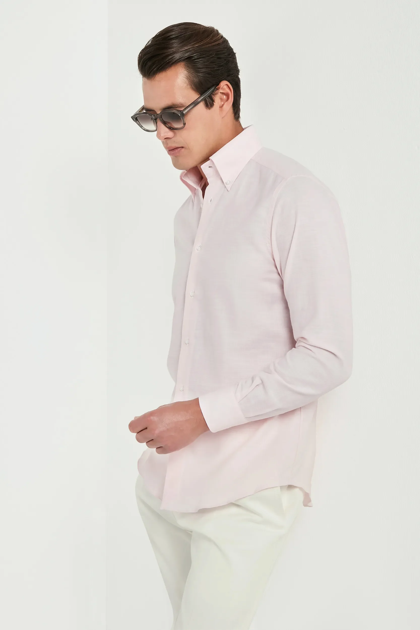 Pink chambray button down shirt - Made in Italy
