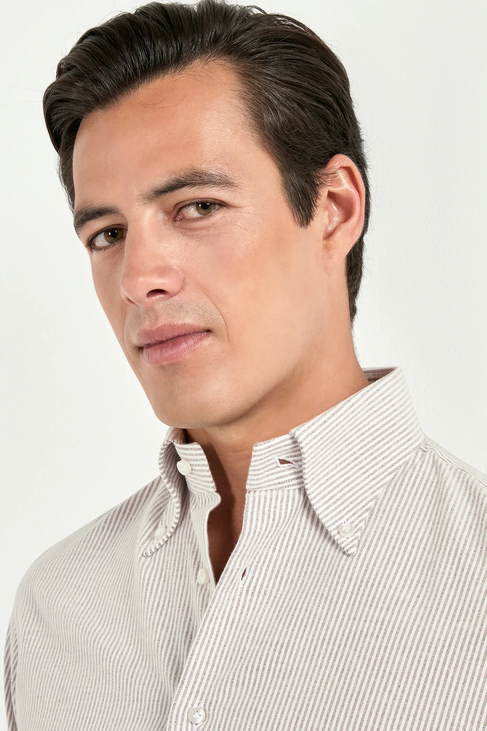 Plum striped brushed cotton button down shirt - Made In Italy - Image 3