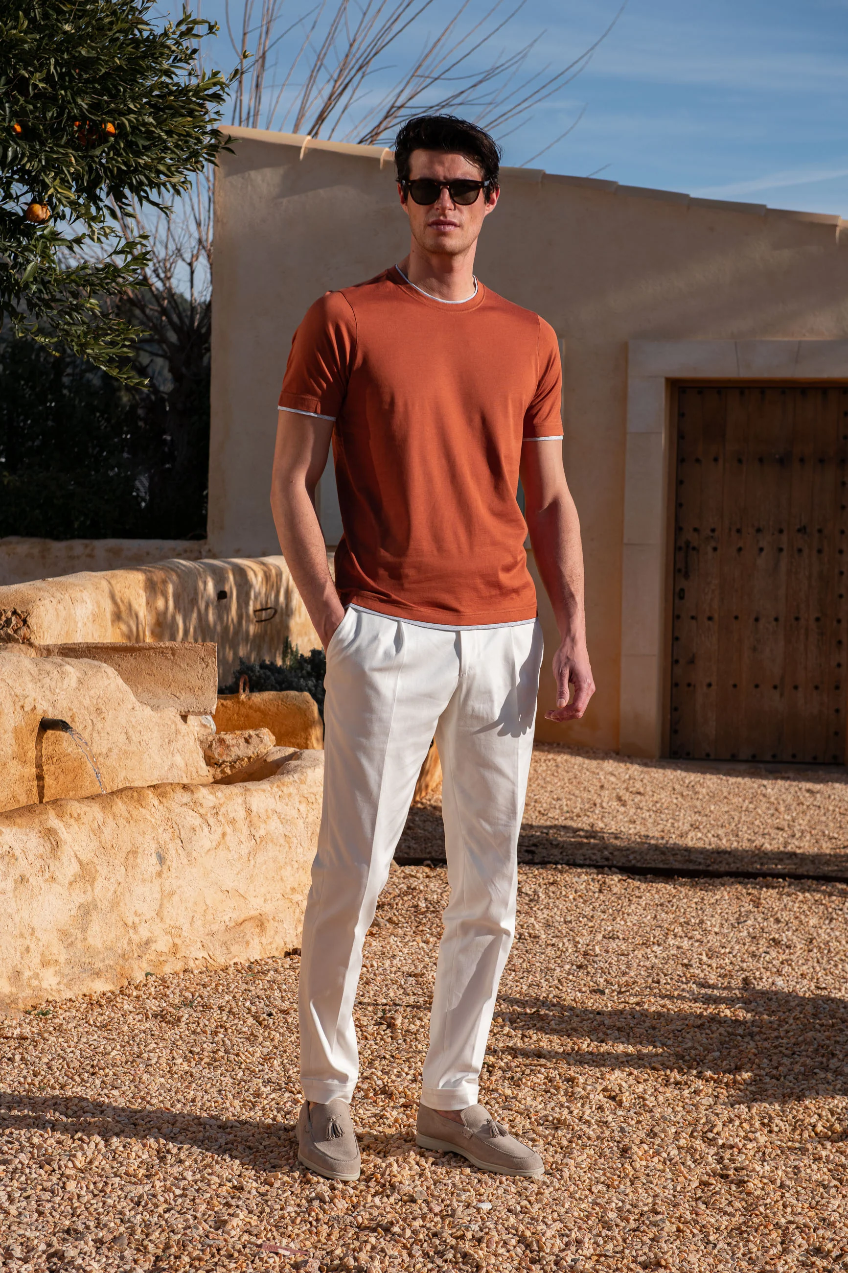 Rusty cotton t-shirt with collar detail - Made in Italy - Image 6