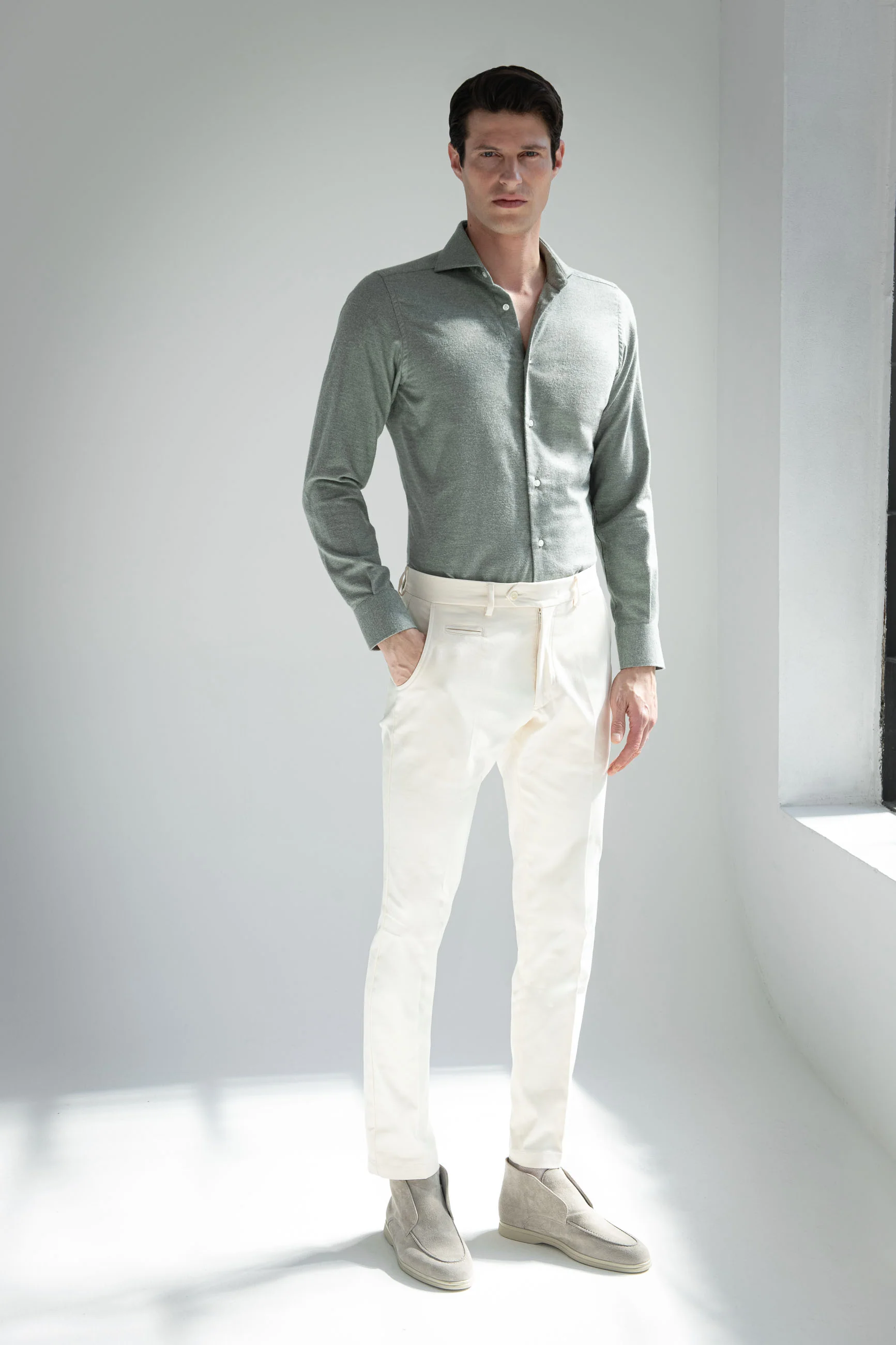 Sage cashmere and cotton shirt - Made in Italy - Image 3