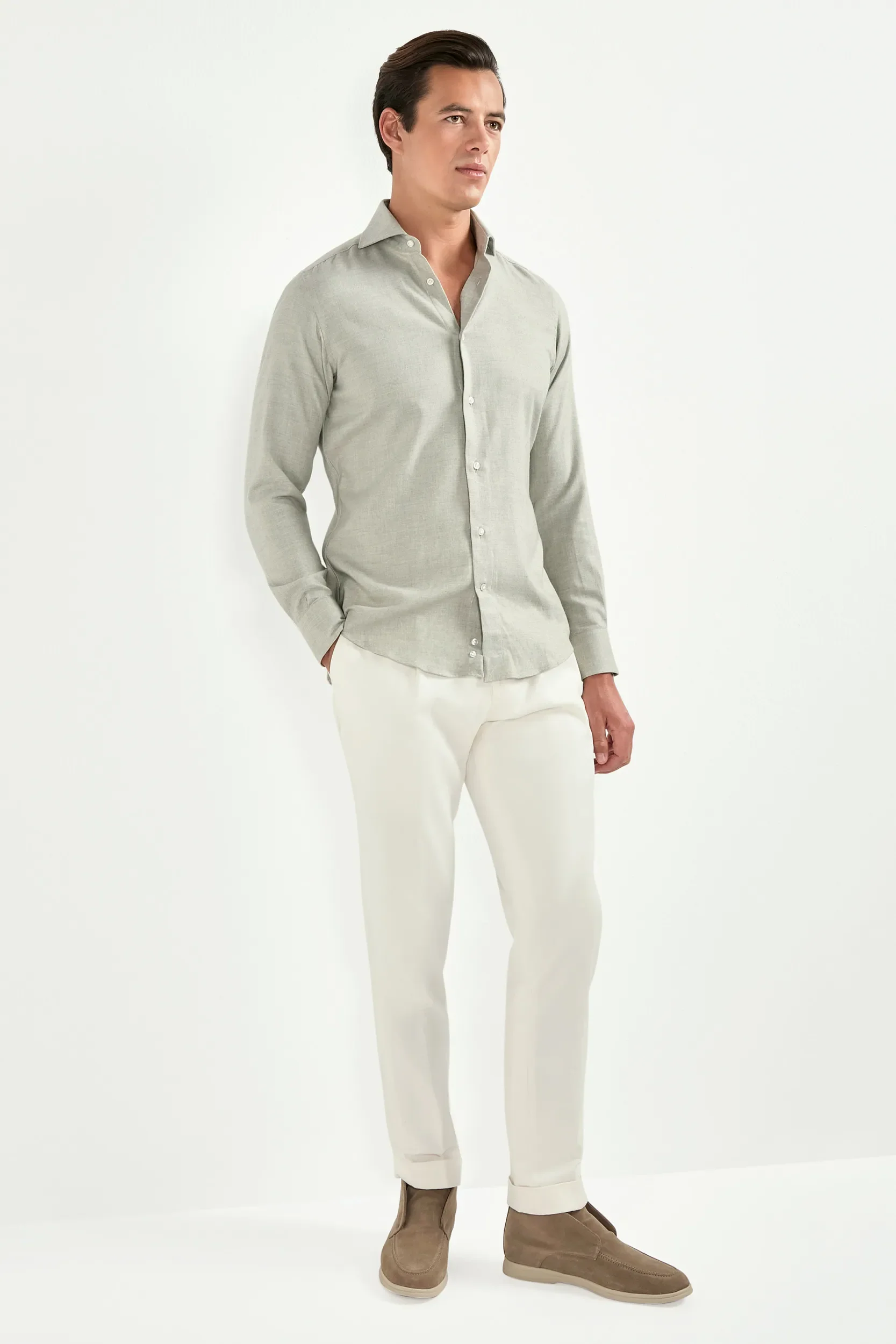Sage cotton and Tencel™ shirt - Made In Italy - Image 3
