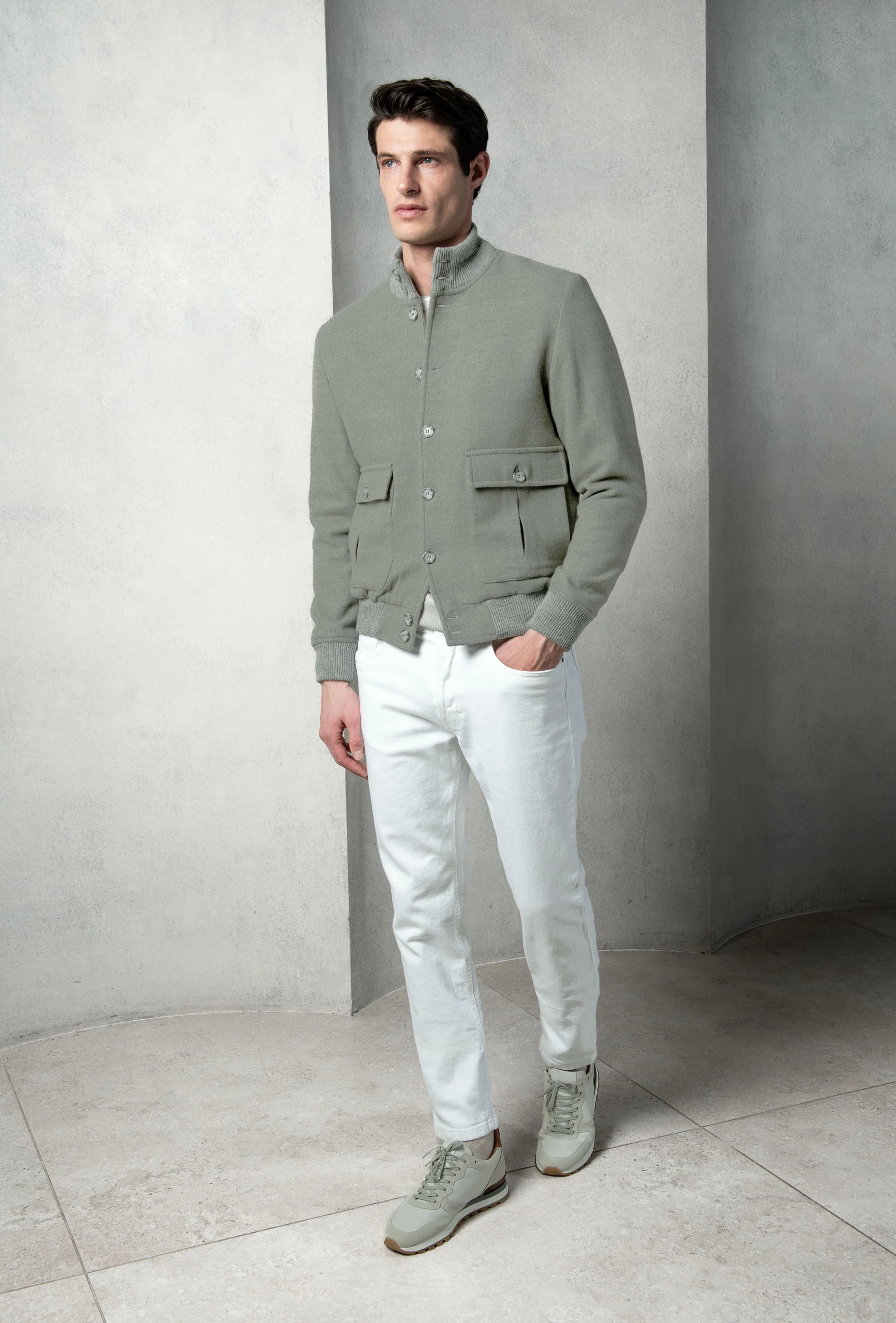 Sage Super 180's wool flannel bomber jacket – Made in Italy - Image 3