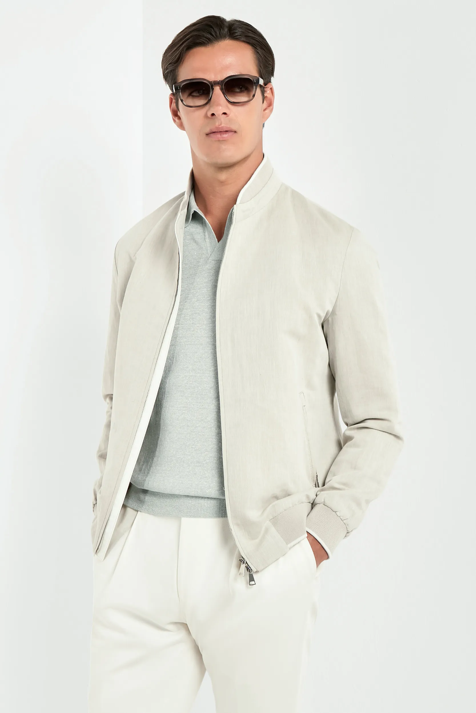Sand linen and cotton bomber - Made in Italy - Image 5