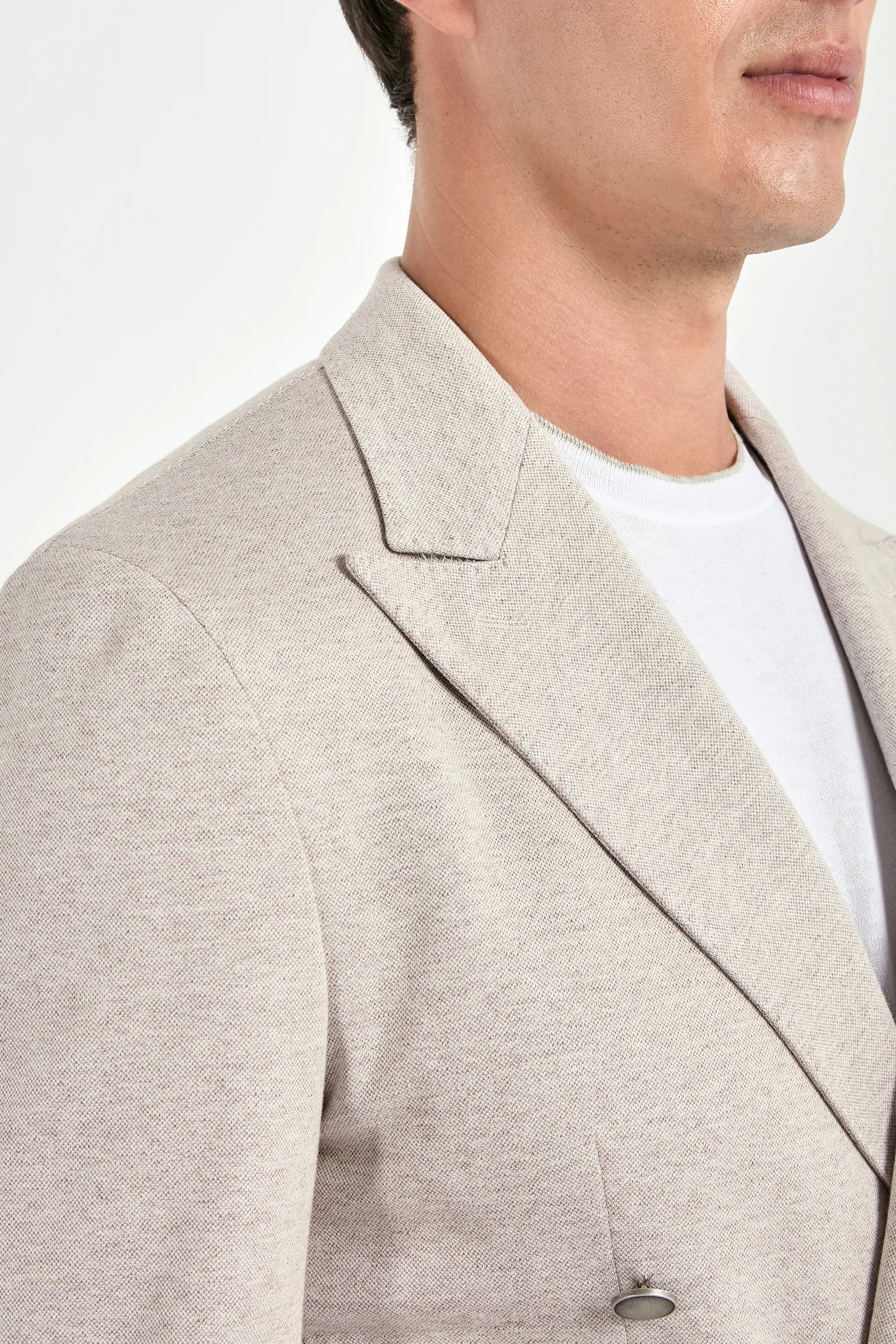 Sand double breasted jersey jacket - Made in Italy - Image 3