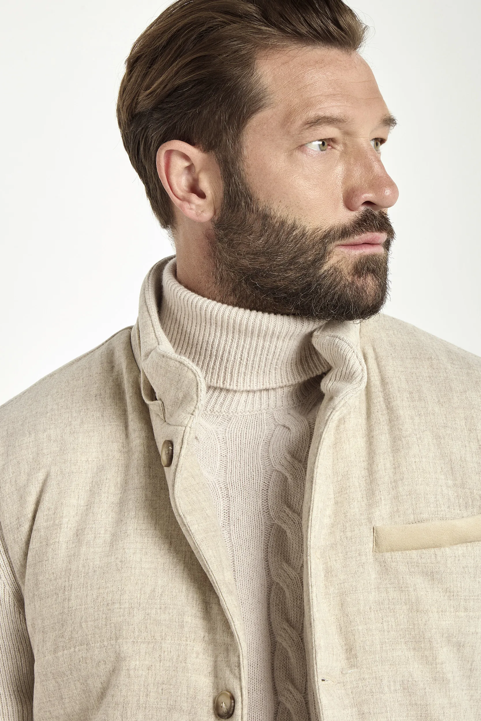 Sand flannel and knit hooded jacket - Made in Italy - Image 2