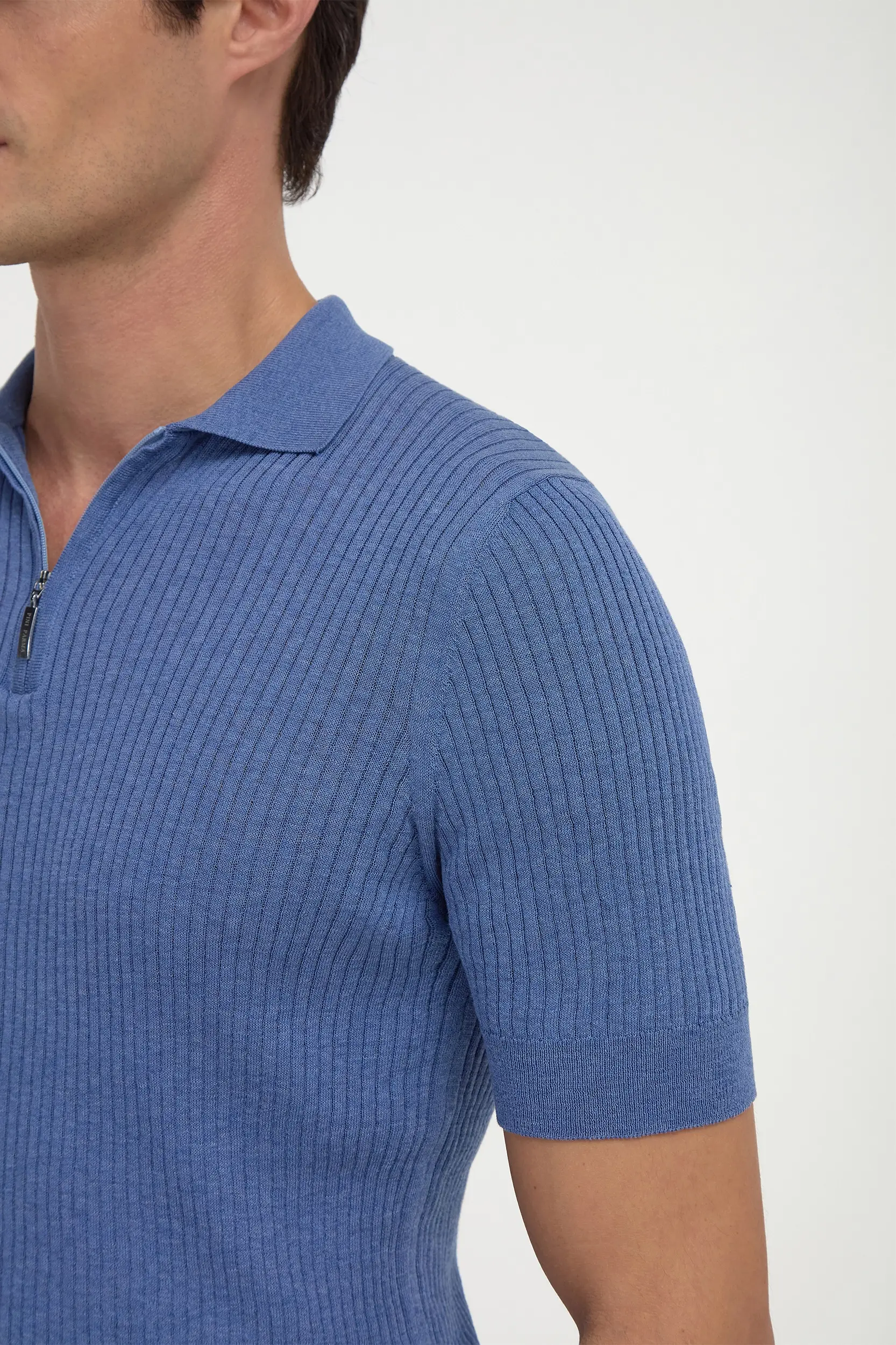 Sky blue thin rib zipped polo - Made in Italy - Image 3