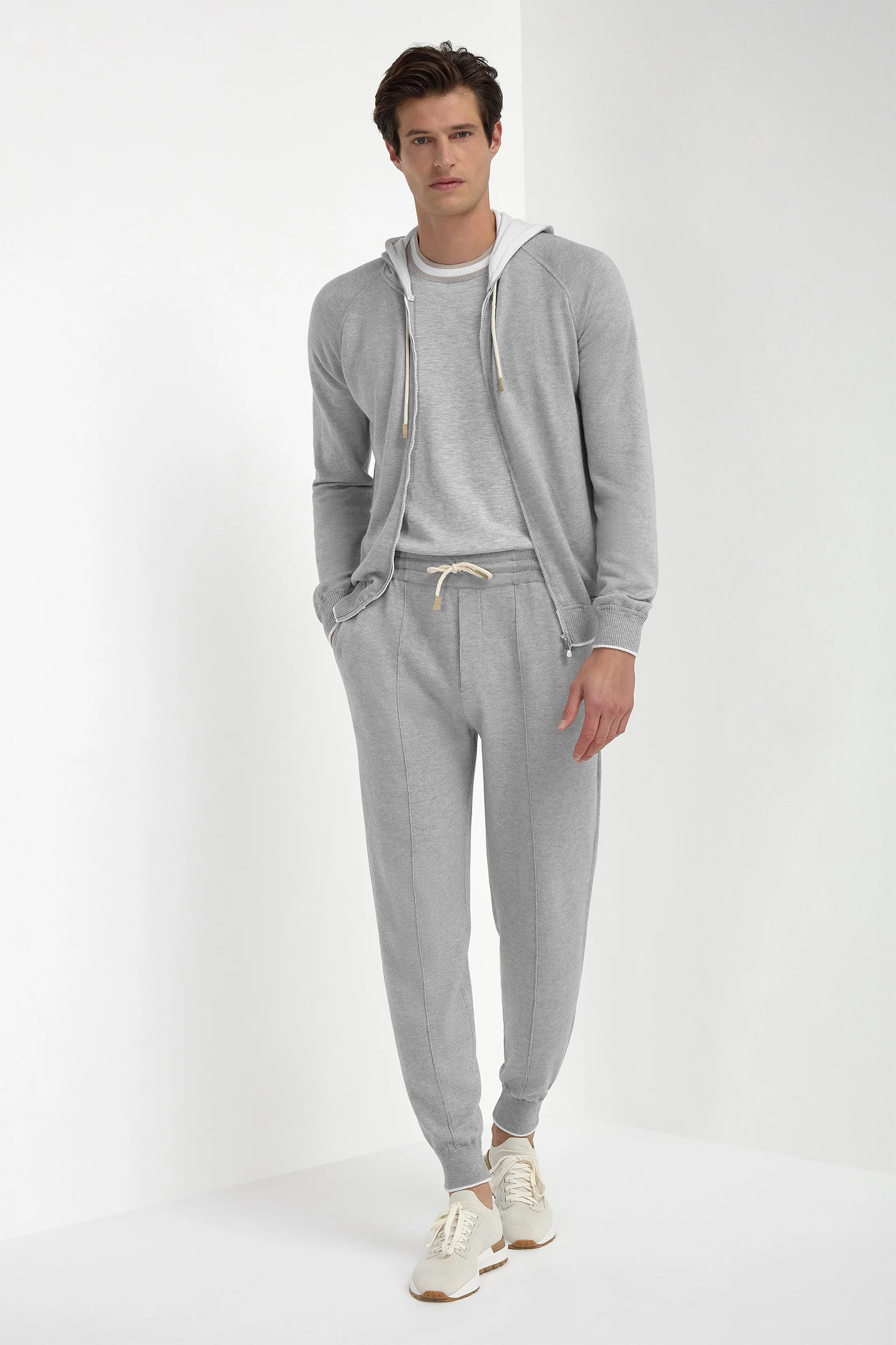 Sky grey cashmere blend hoodie - Made in Italy - Image 4