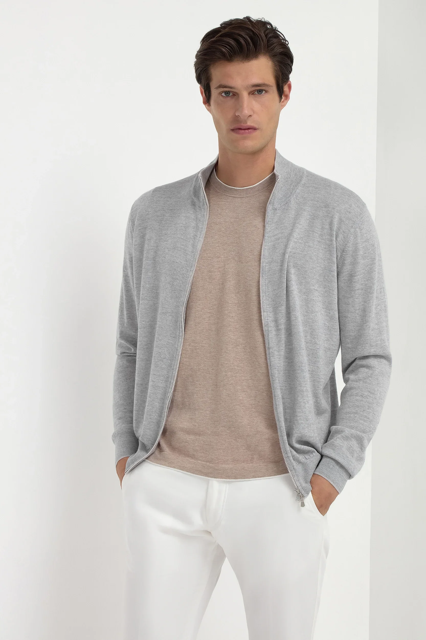 Sky grey Tasmanian wool full zip cardigan - Made in Italy - Image 4
