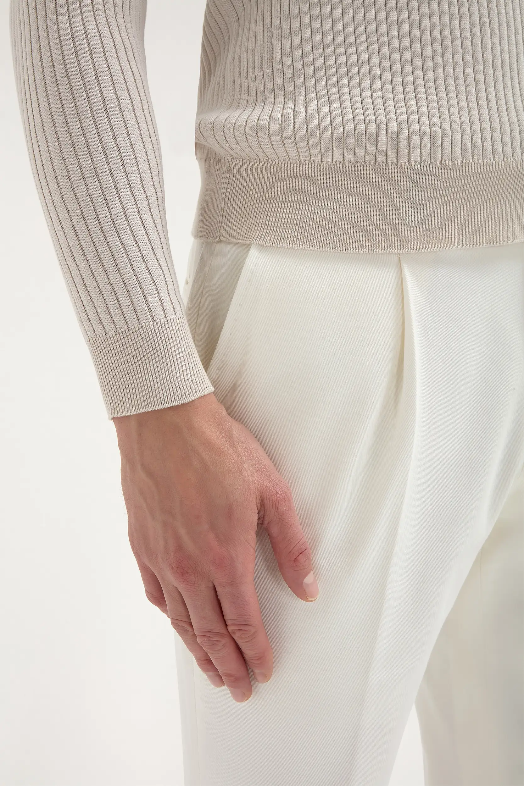 Stone thin rib long sleeve polo - Made in Italy - Image 3