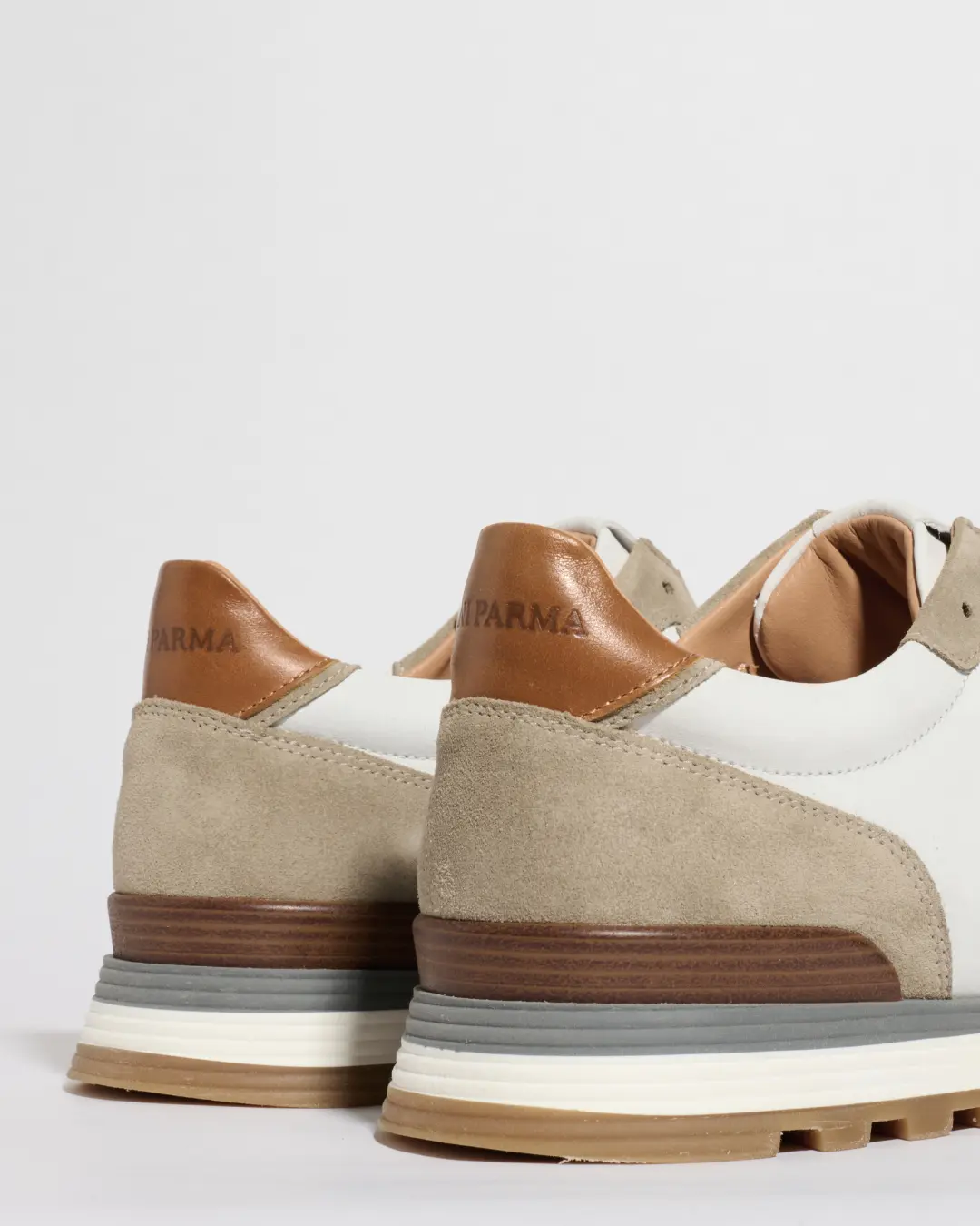 Taupe and white nabuk and suede runners - Made In Italy - Image 2