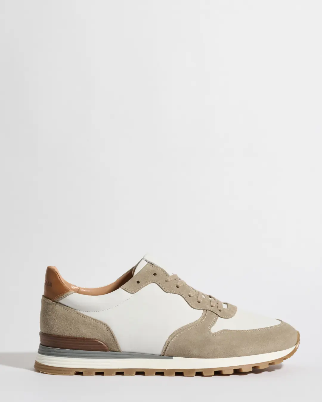Taupe and white nabuk and suede runners - Made In Italy - Image 4