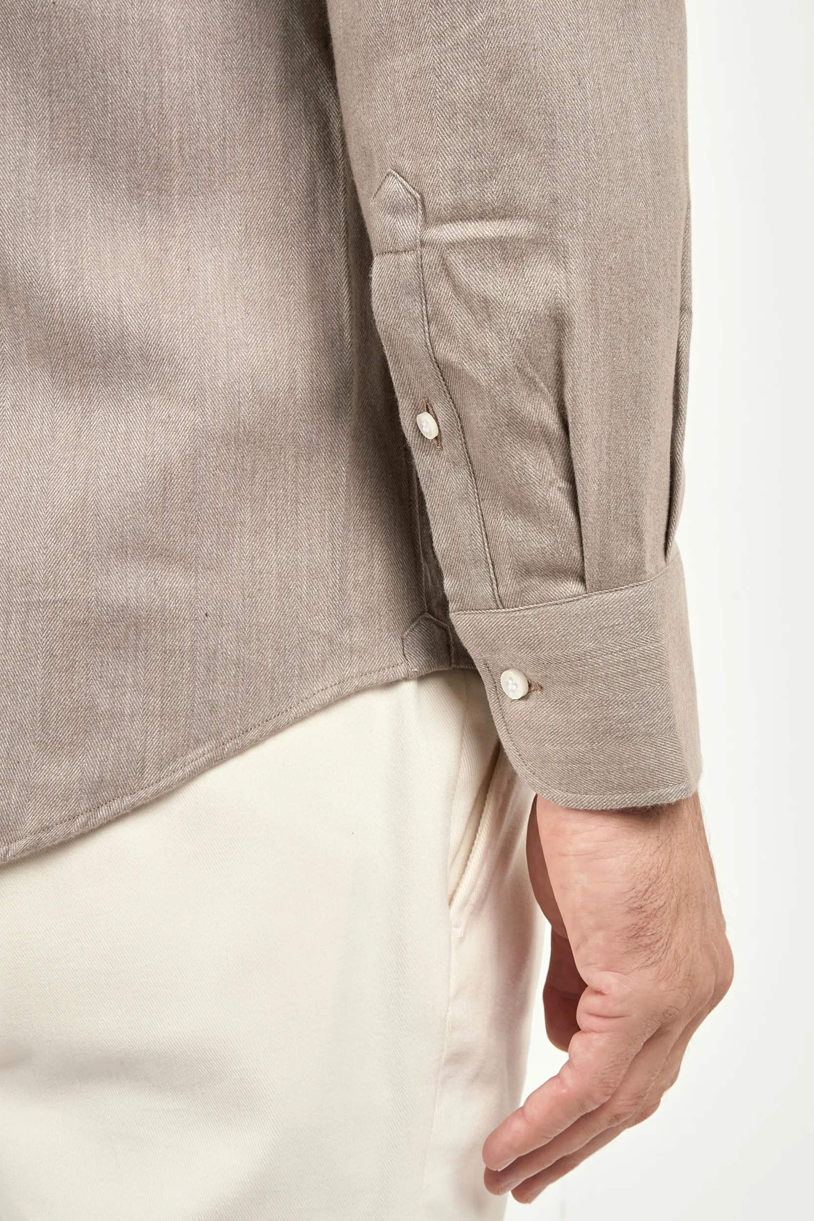 Taupe cotton and Tencel™ shirt - Made In Italy - Image 2