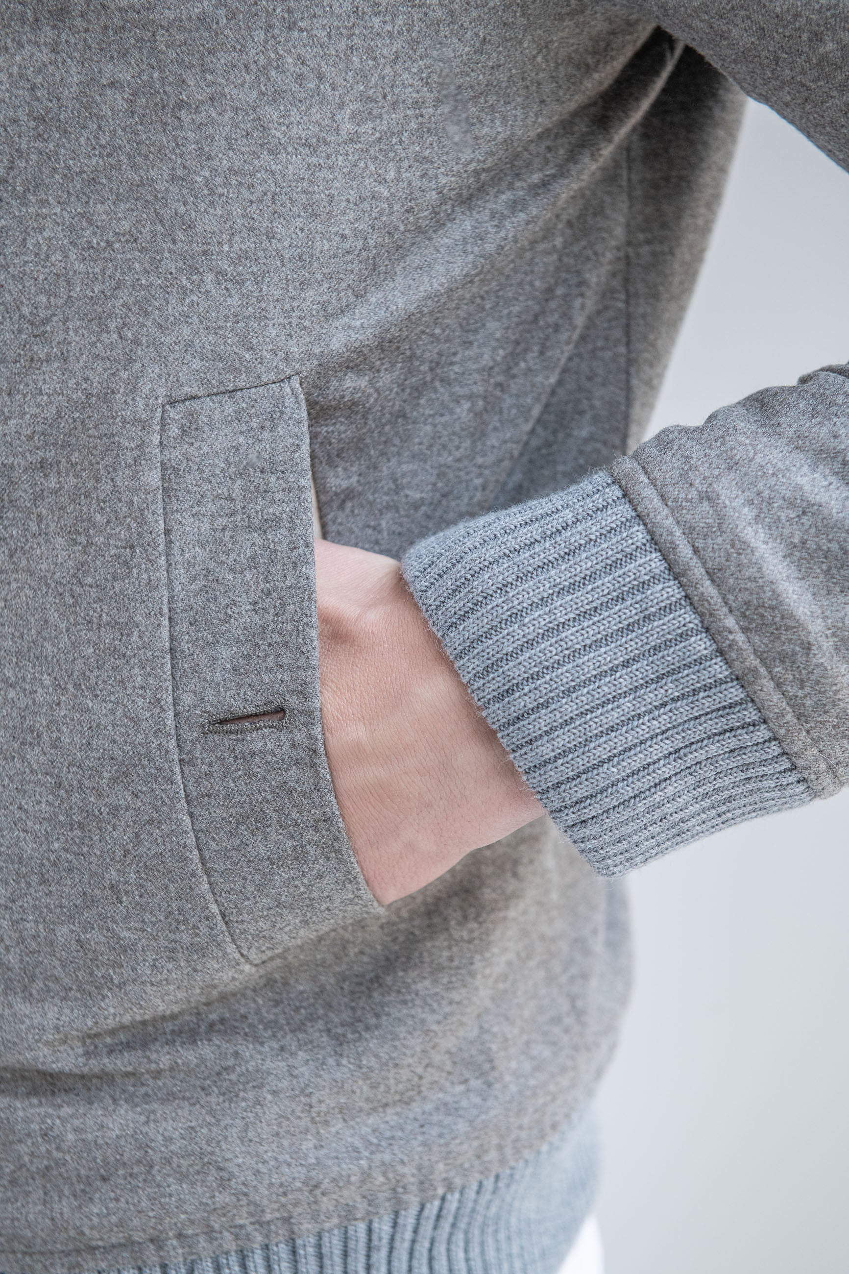 Taupe down bomber in wool & cashmere – Made in Italy - Image 2