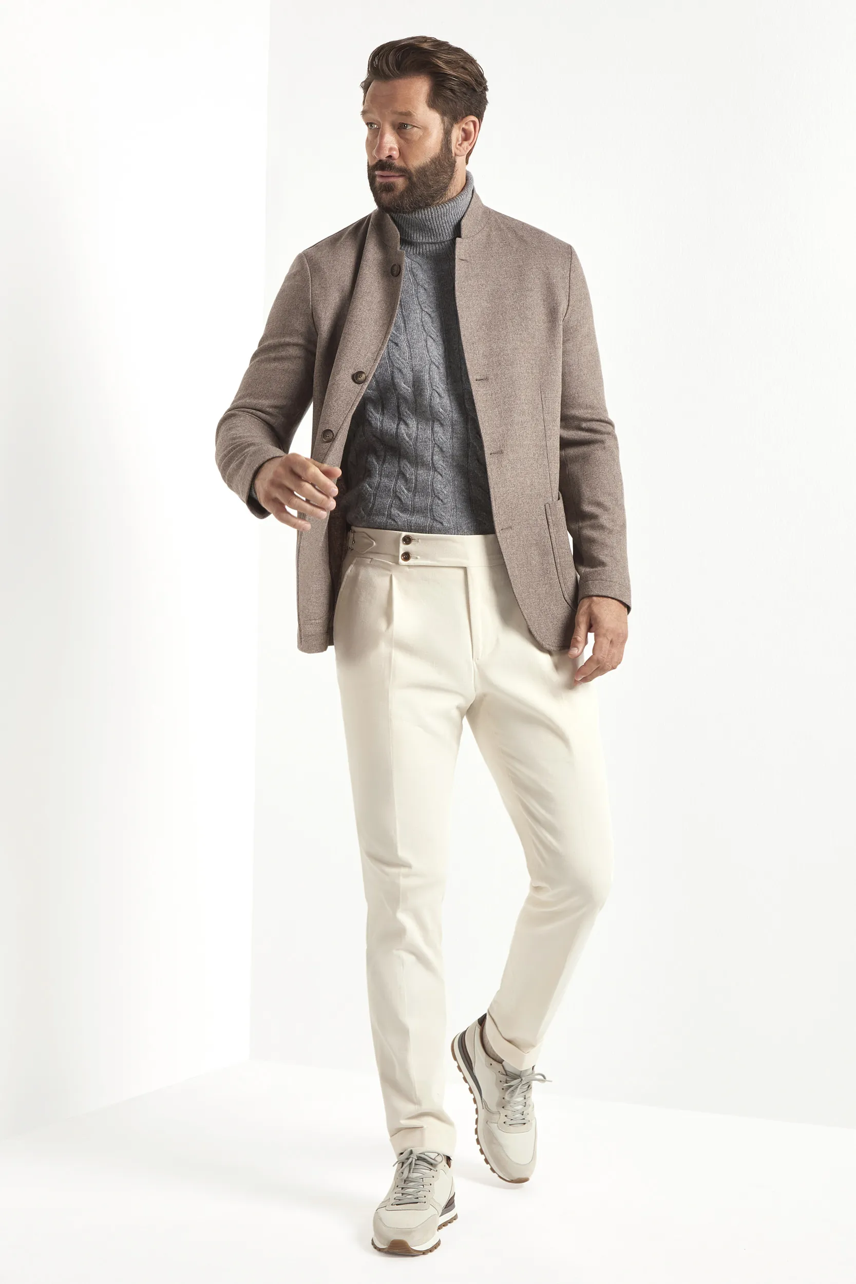 Taupe flannel coreana jacket - Made in Italy - Image 5
