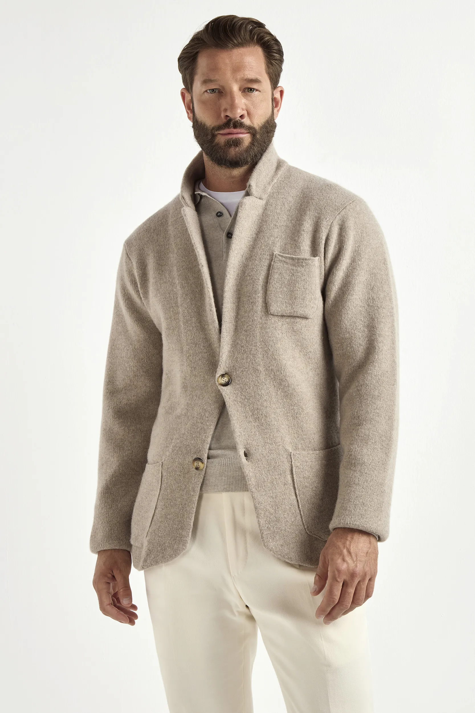 Taupe knitted jacket - wool and cashmere - Made in Italy