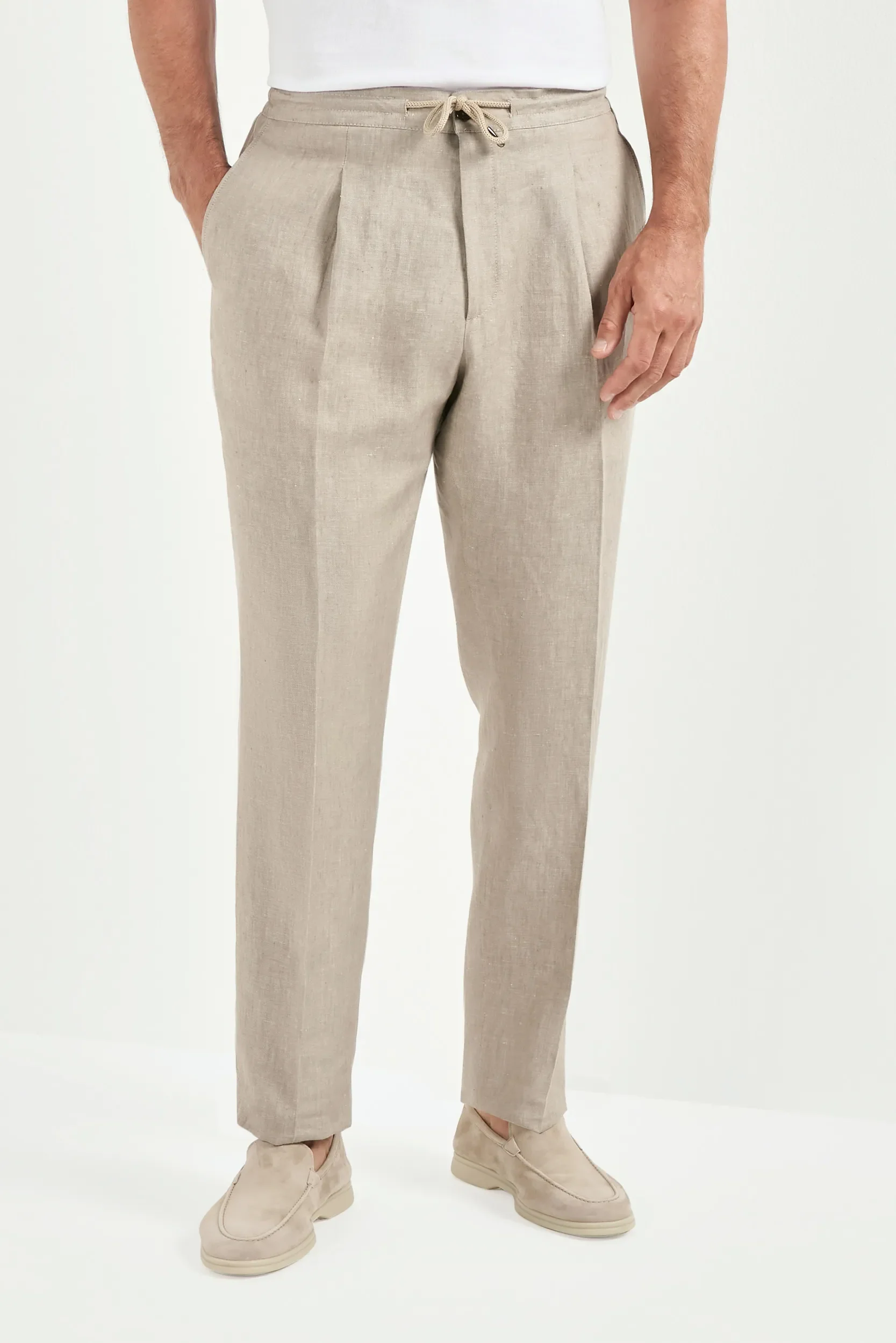 Taupe linen Alassio trousers - Made in Italy - Image 4