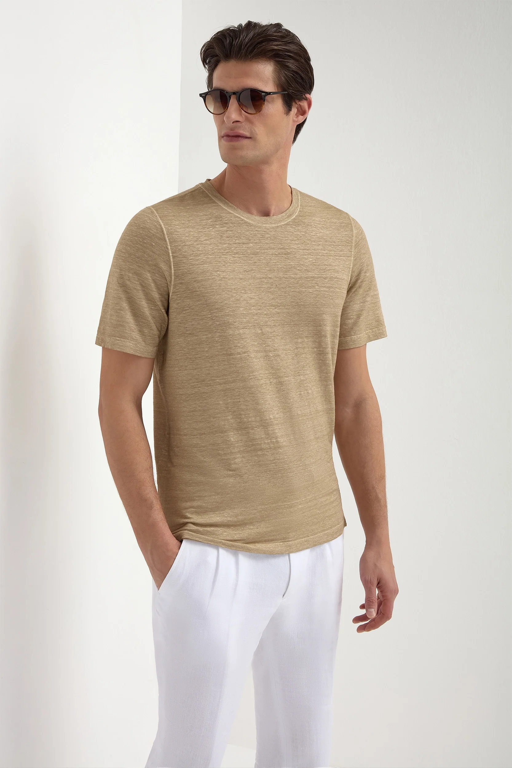 Taupe linen t-shirt - Made in Italy - Image 4