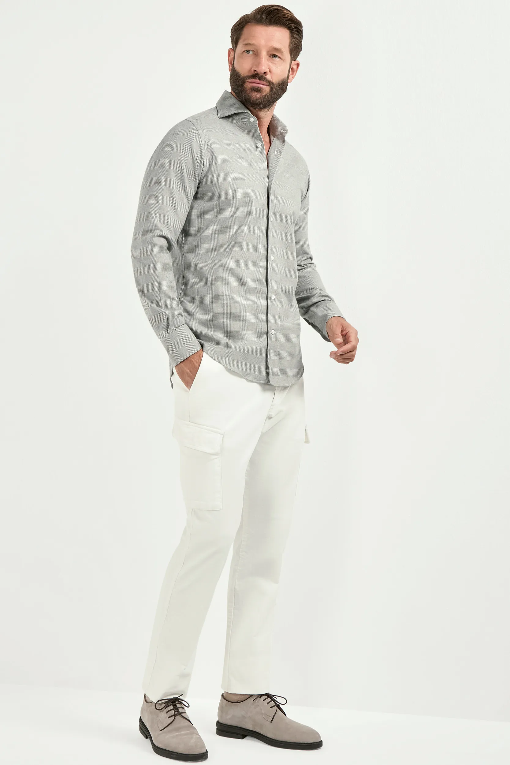 Taupe Prince of Wales shirt - Made in Italy - Image 4