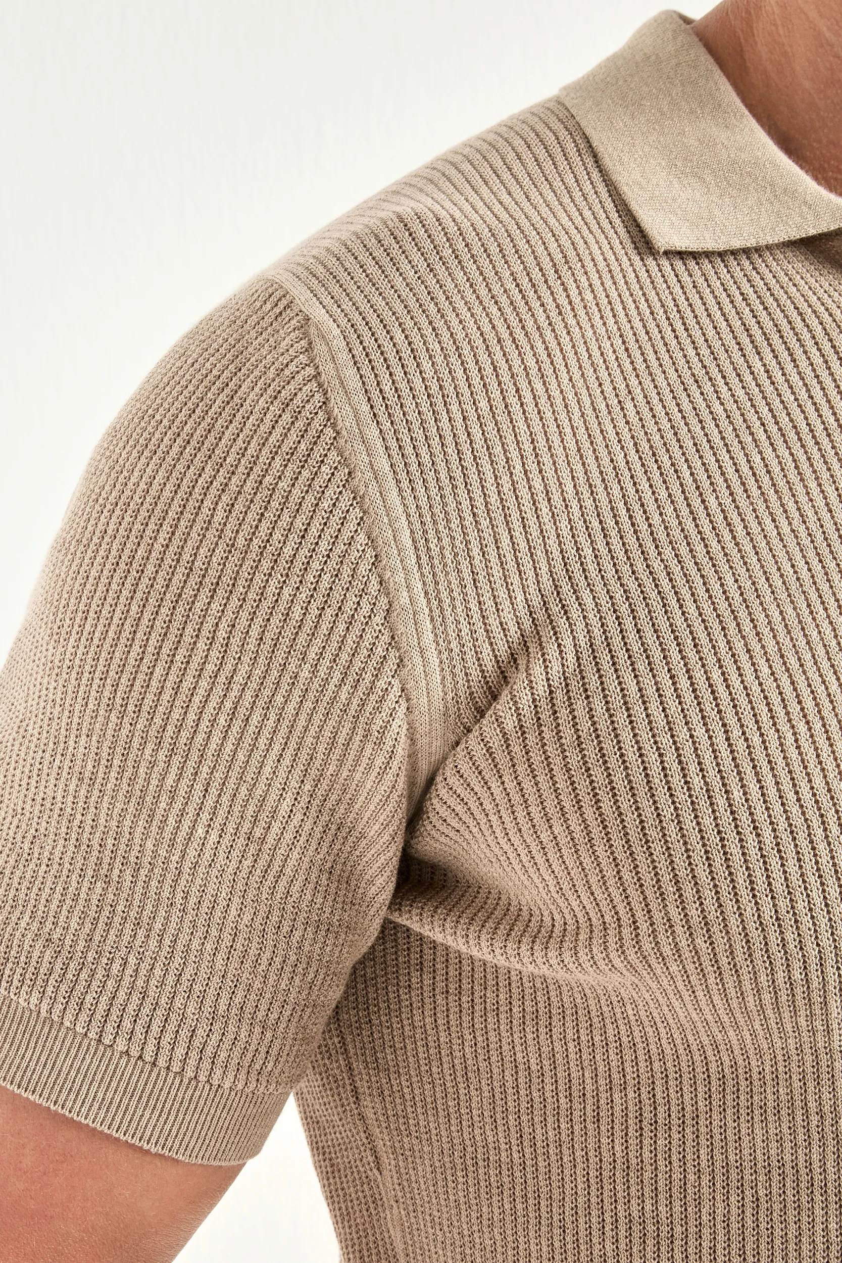 Taupe ribbed zipped polo - Made in Italy - Image 2