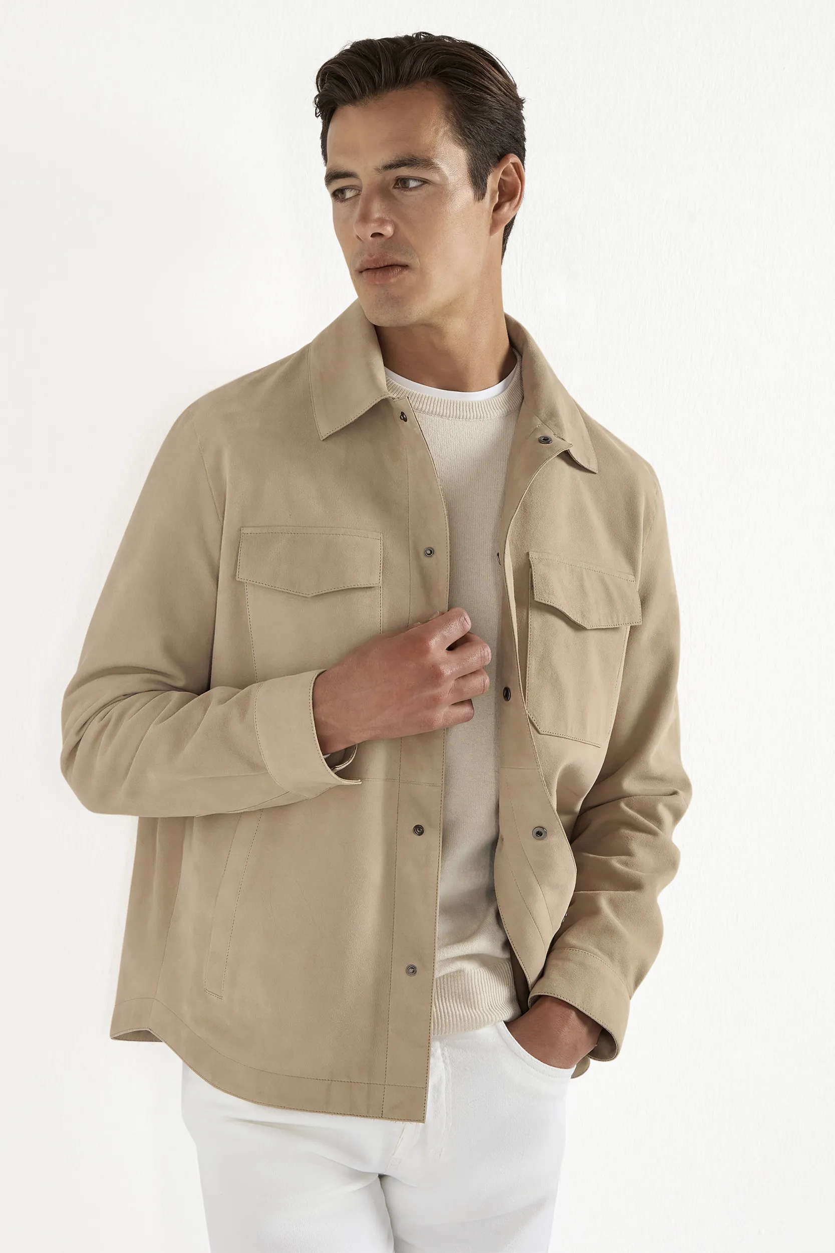 Taupe suede shirt jacket - Made in Italy - Image 3