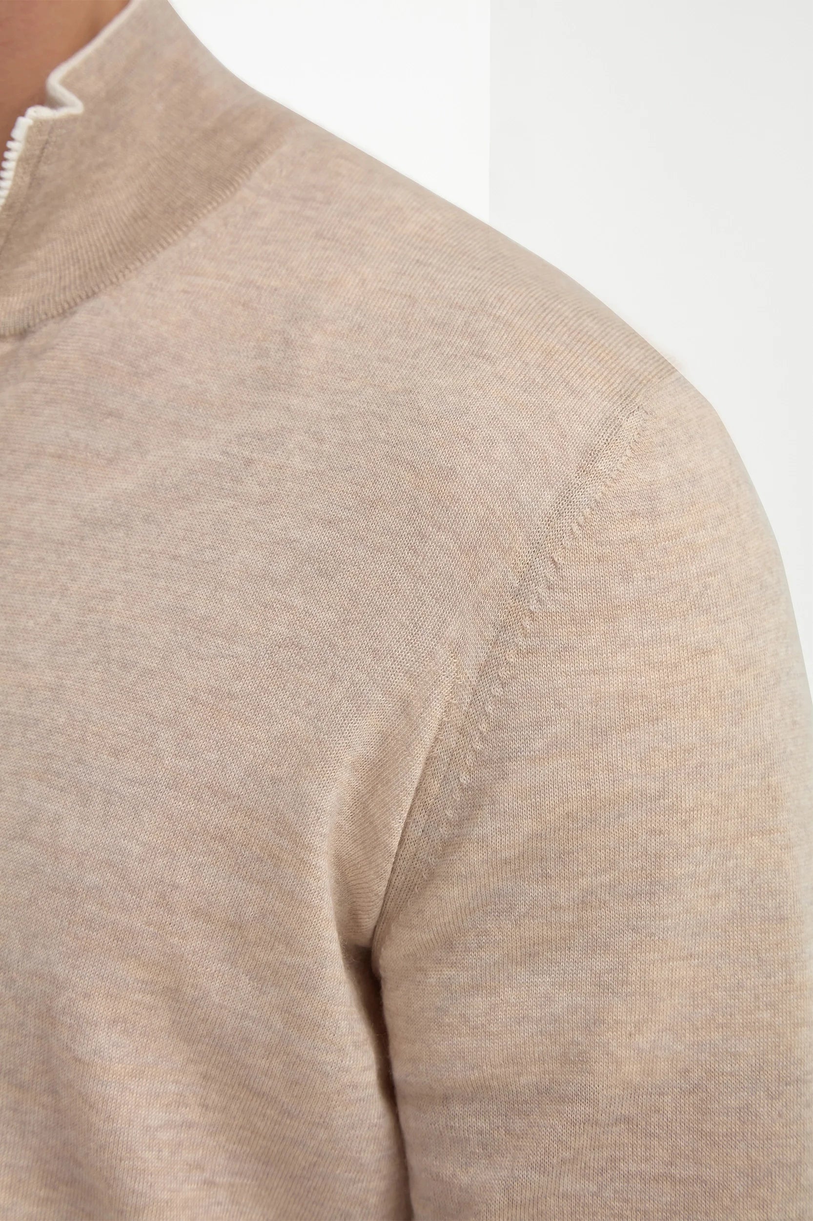 Taupe Tasmanian wool full zip cardigan - Made in Italy - Image 5