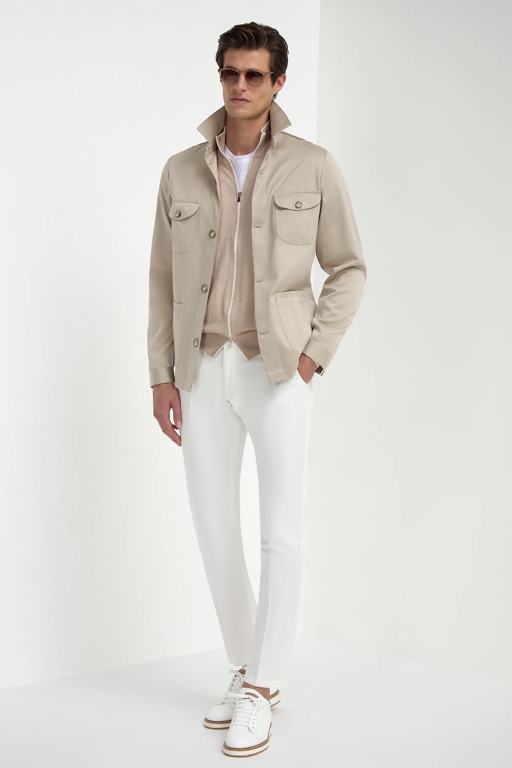 Taupe Tasmanian wool full zip cardigan - Made in Italy - Image 6