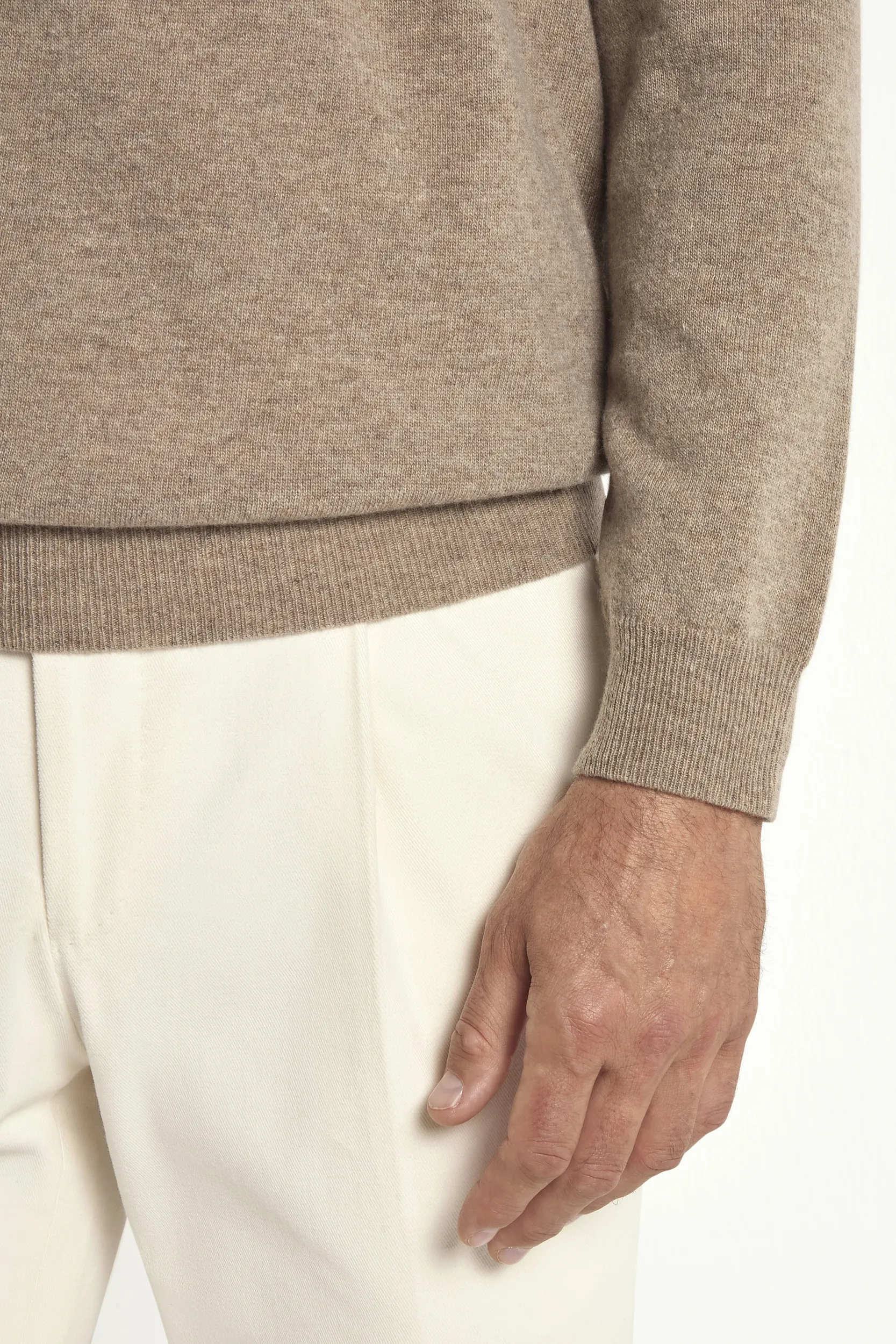 Taupe v-neck sweater - Made in Italy - Image 3