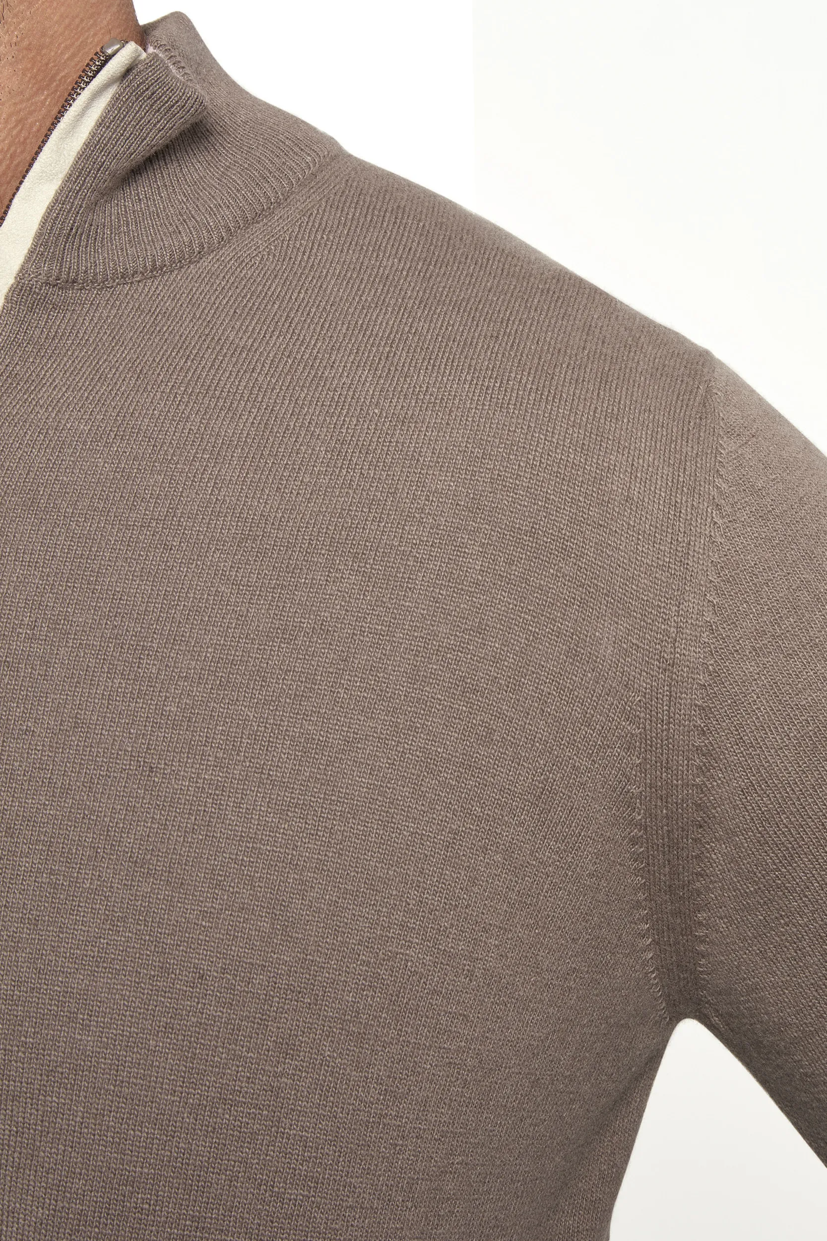 Taupe wool and cashmere half zip - Made in Italy - Image 2