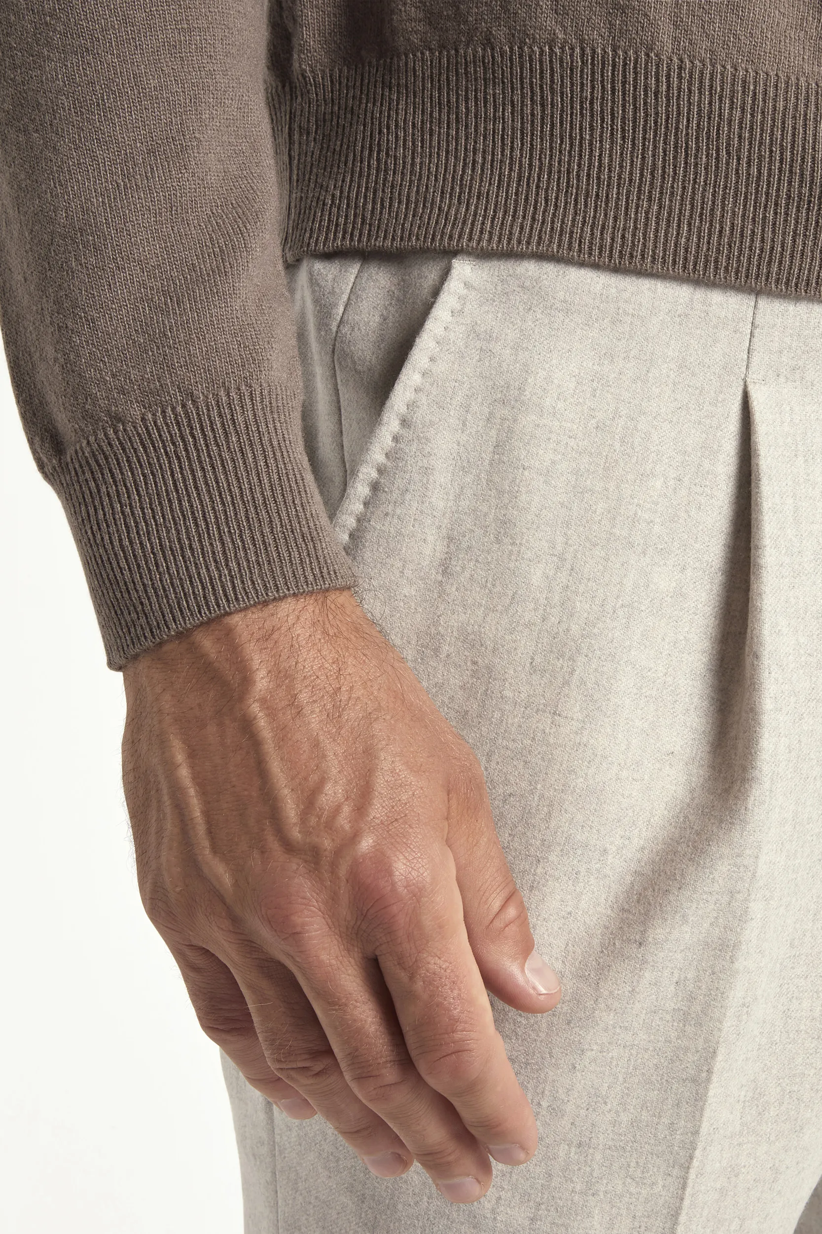 Taupe wool and cashmere half zip - Made in Italy - Image 3