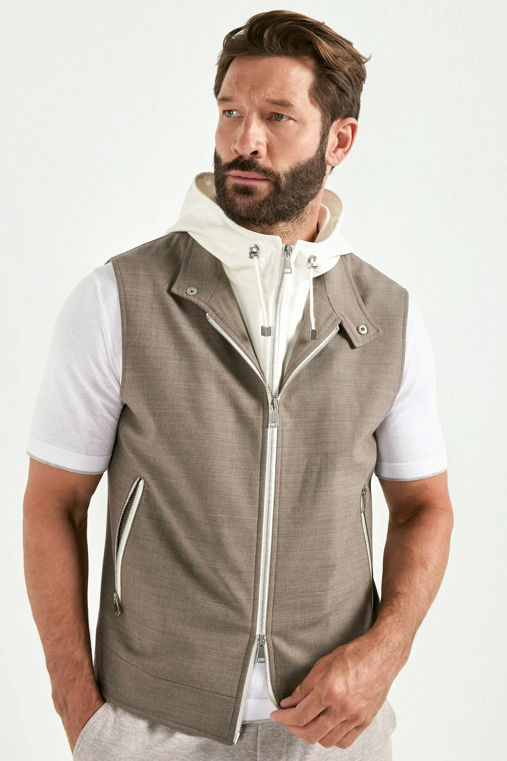 Tobacco hooded vest - Made in Italy - Image 4